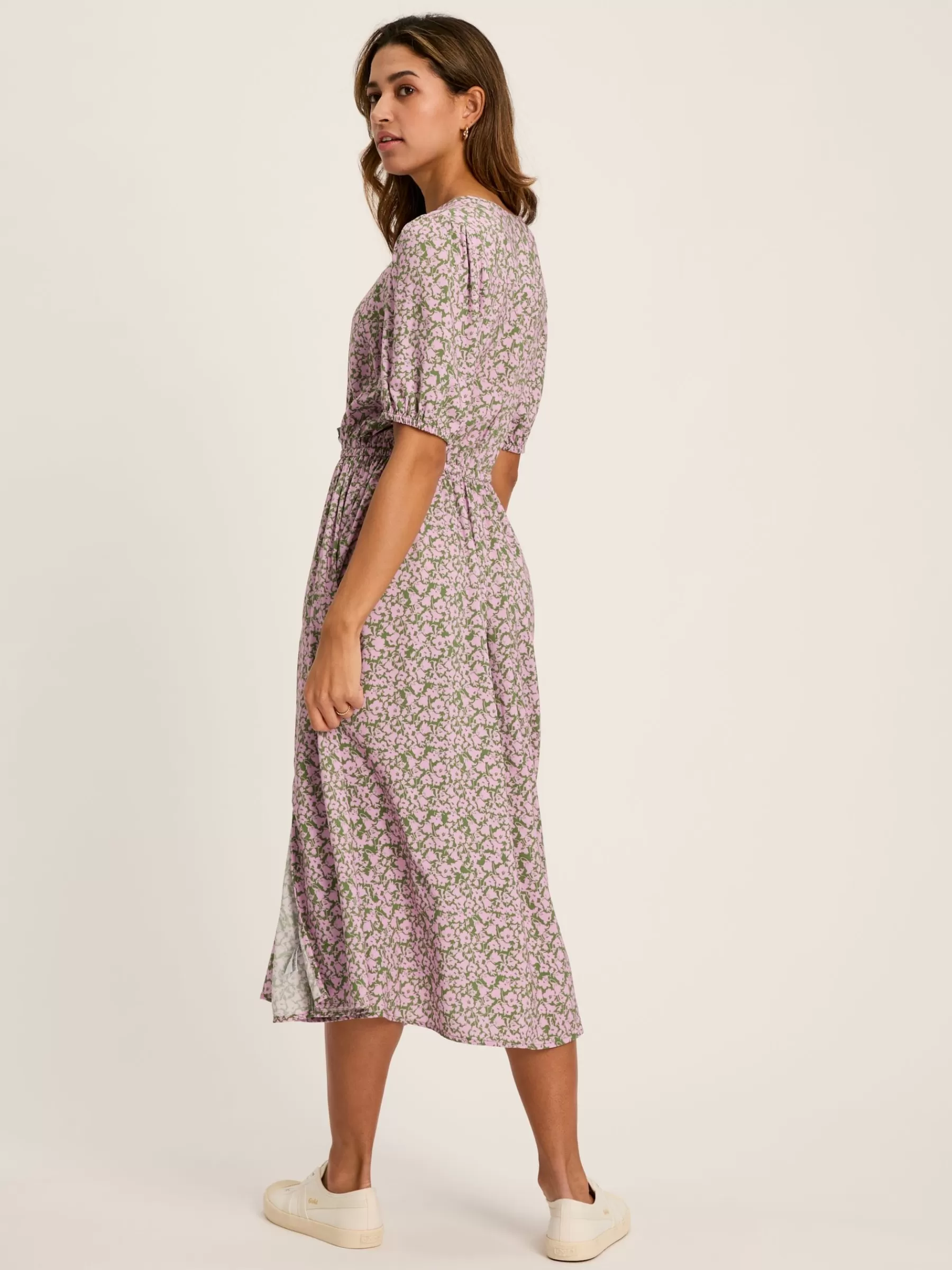 Joules Adele Green & Pink Floral Button Down Midi Dress with Slit Green&Pink Best