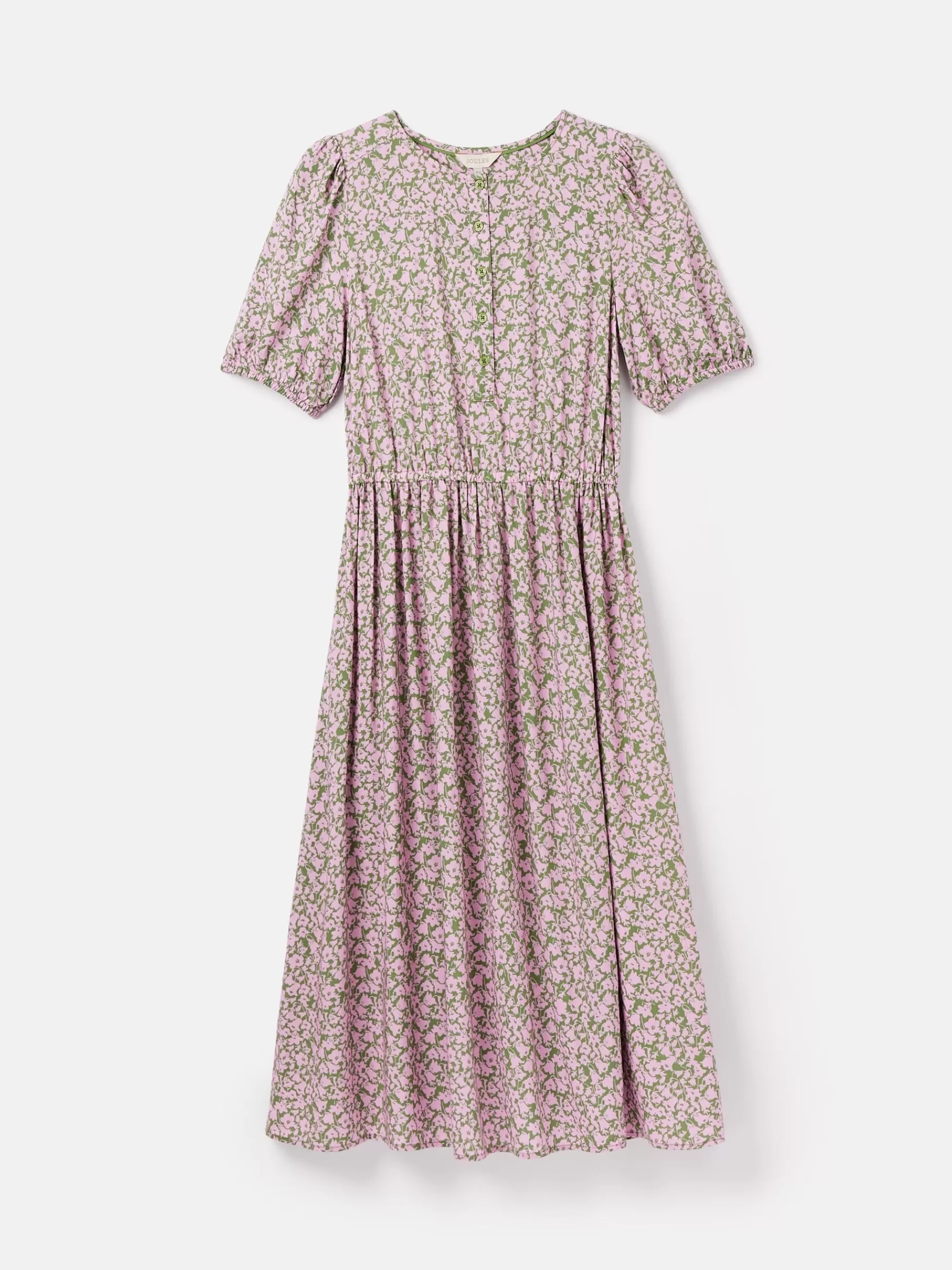 Joules Adele Green & Pink Floral Button Down Midi Dress with Slit Green&Pink Best