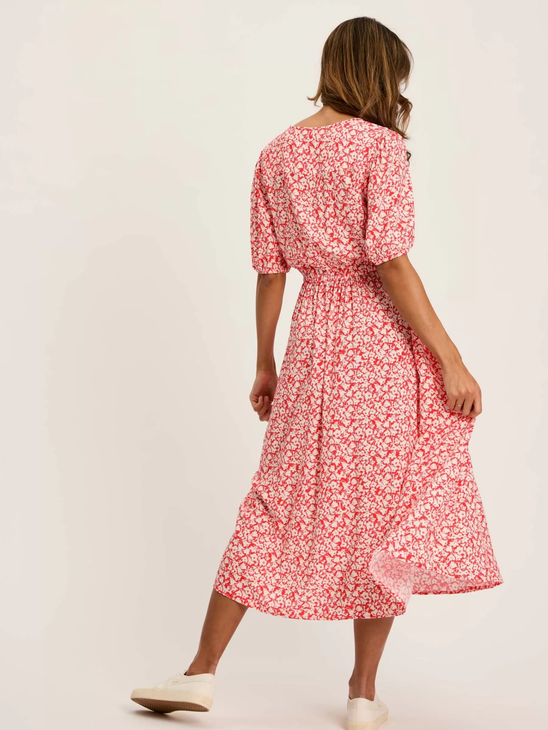 Joules Adele Floral Button Down Midi Dress with Slit Red Online
