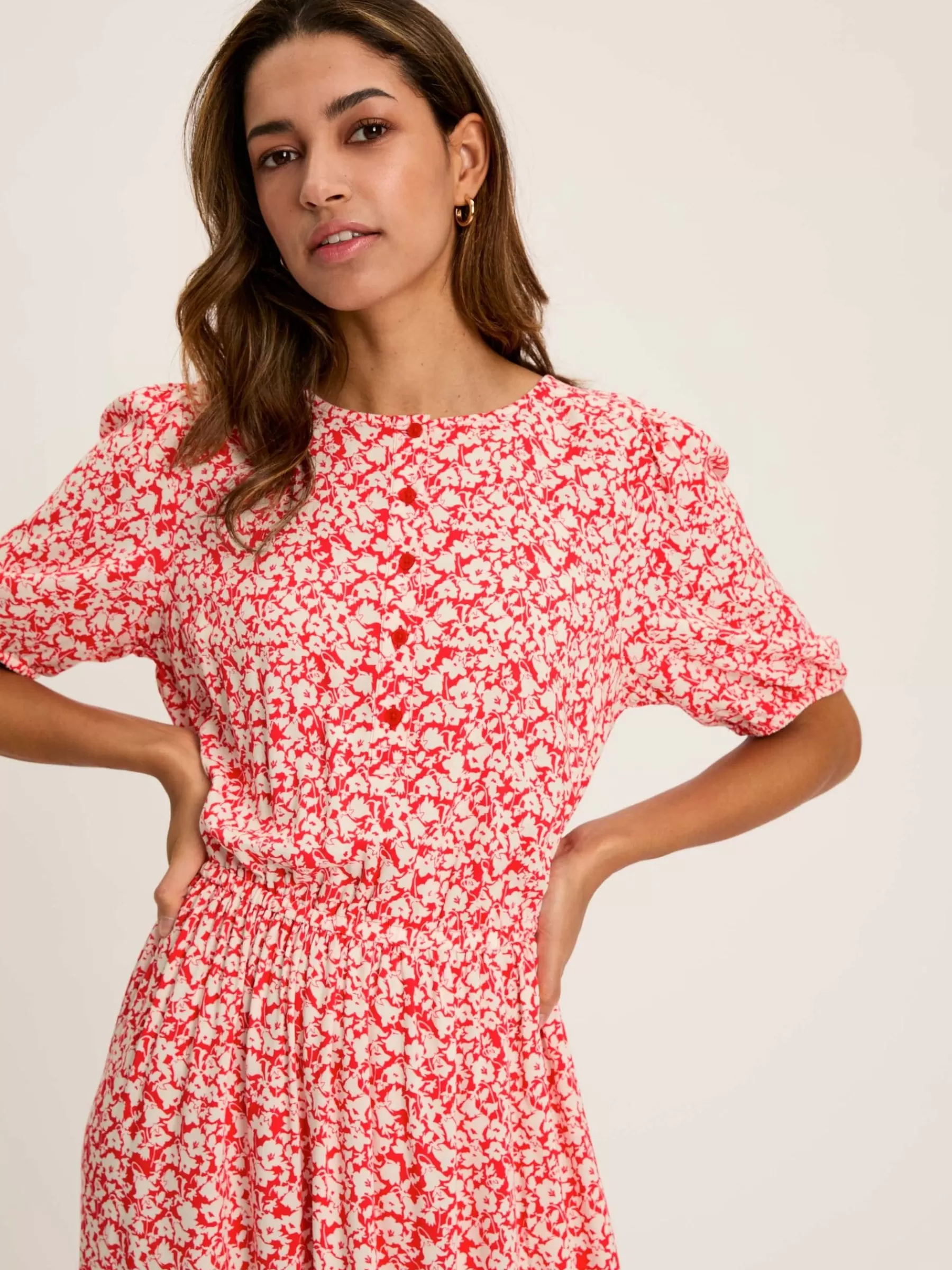 Joules Adele Floral Button Down Midi Dress with Slit Red Online
