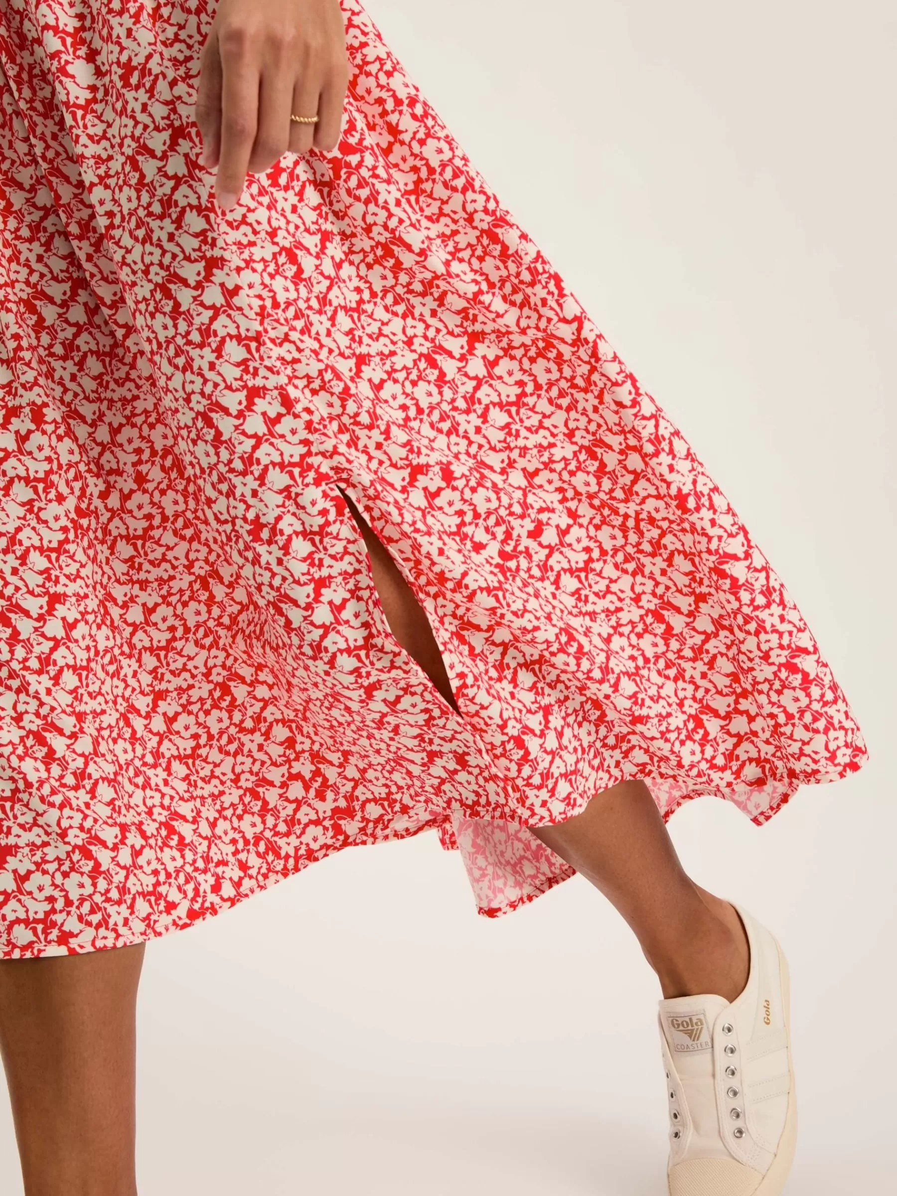 Joules Adele Floral Button Down Midi Dress with Slit Red Online