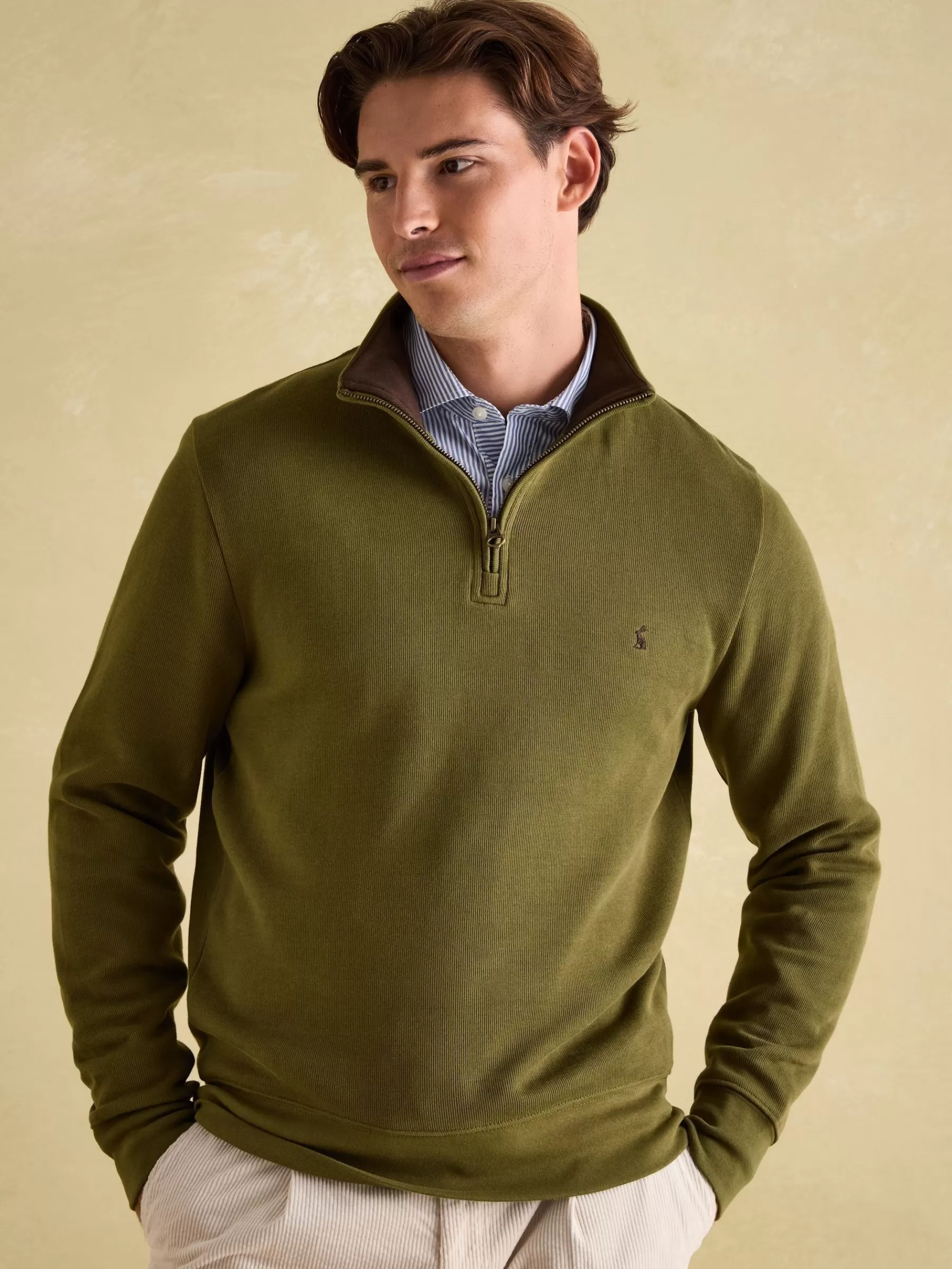 Joules Alistair Khaki Green Quarter Zip Cotton Sweatshirt KhakiGreen Online