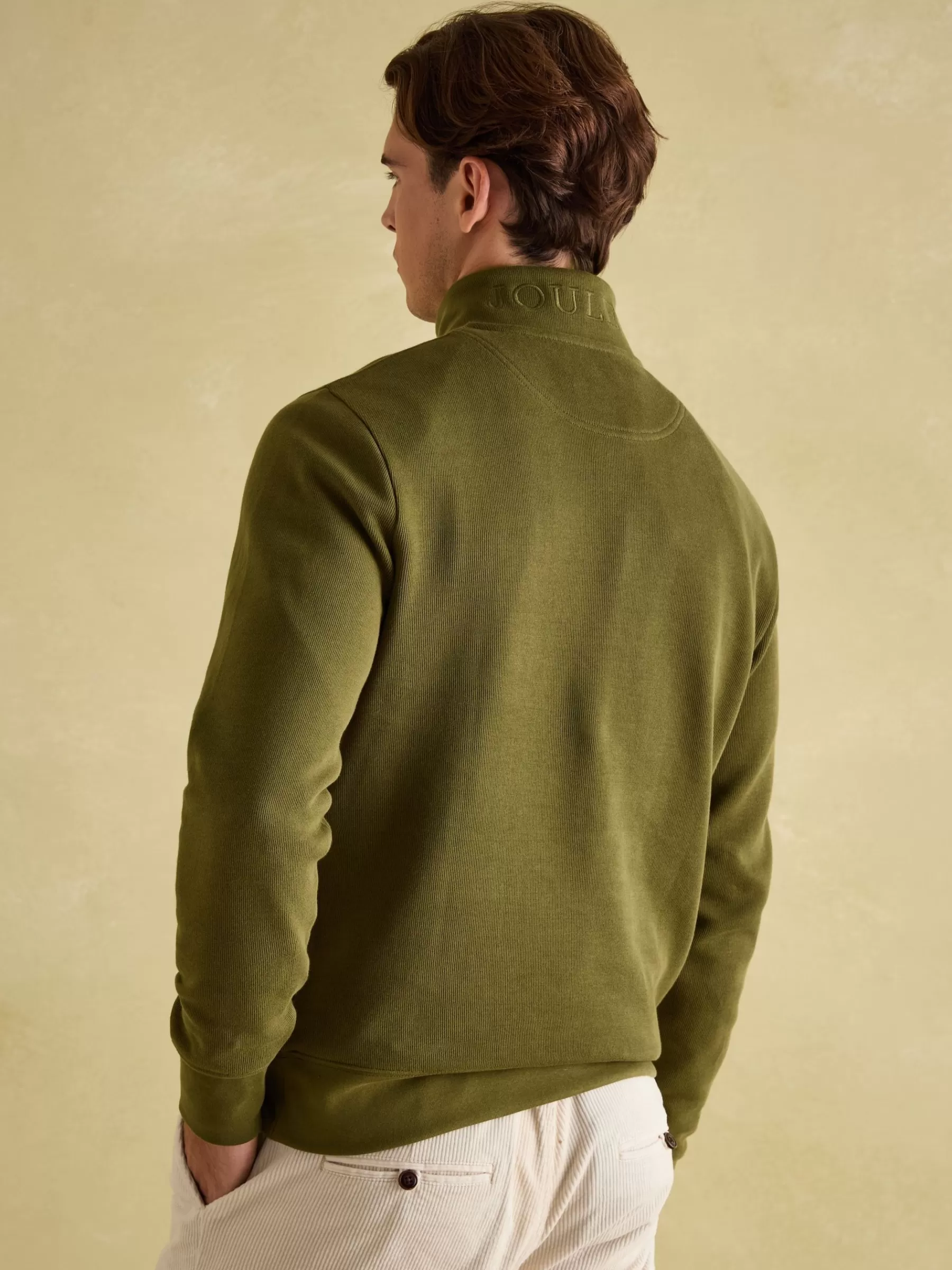 Joules Alistair Khaki Green Quarter Zip Cotton Sweatshirt KhakiGreen Online