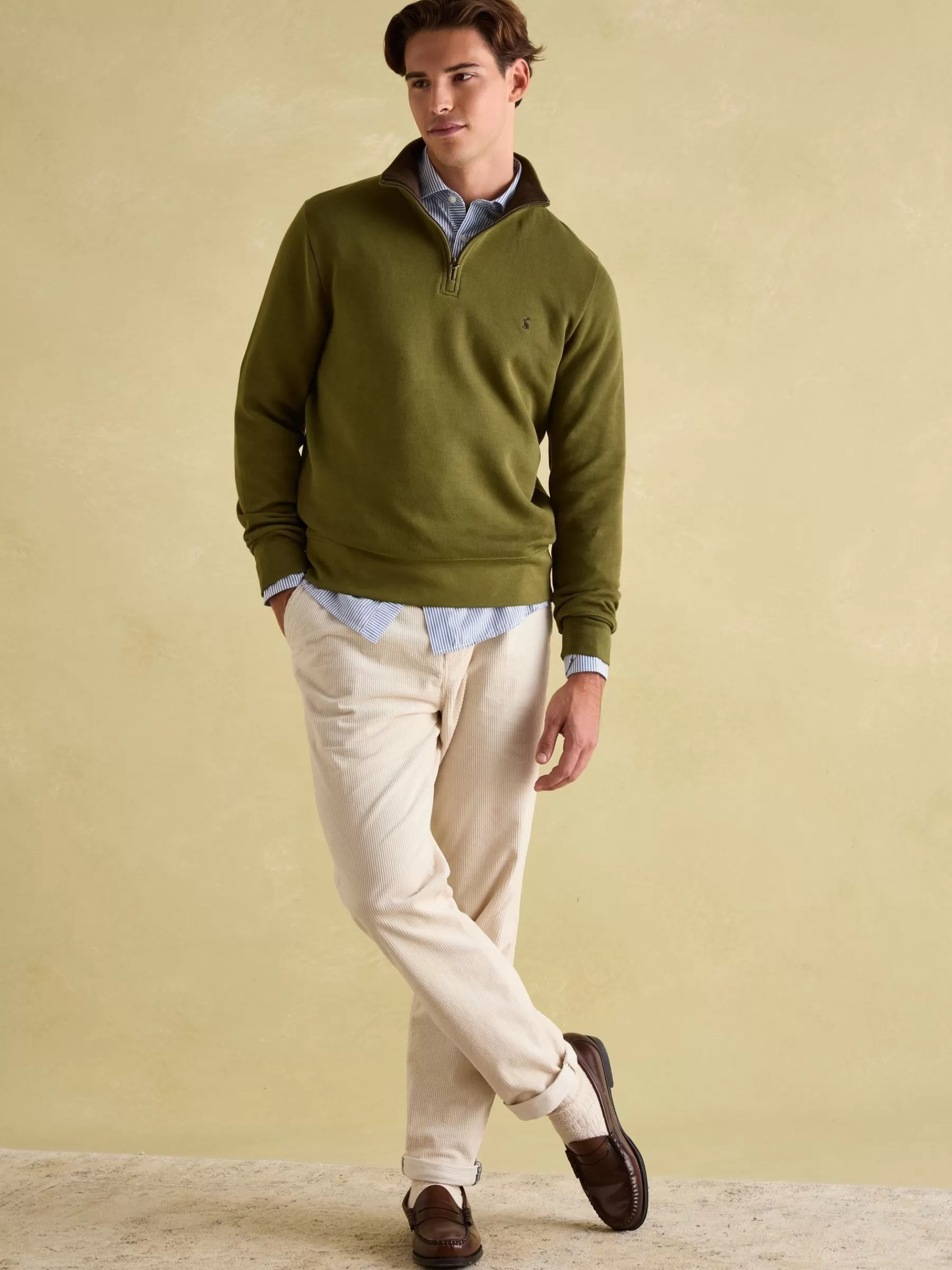 Joules Alistair Khaki Green Quarter Zip Cotton Sweatshirt KhakiGreen Online