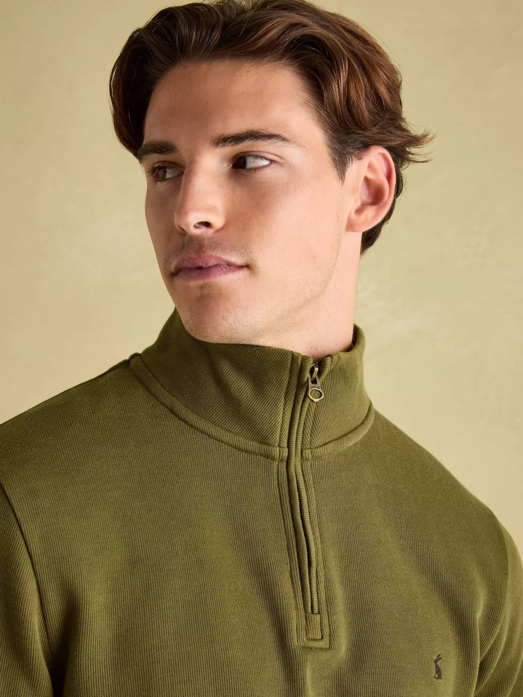 Joules Alistair Khaki Green Quarter Zip Cotton Sweatshirt KhakiGreen Online