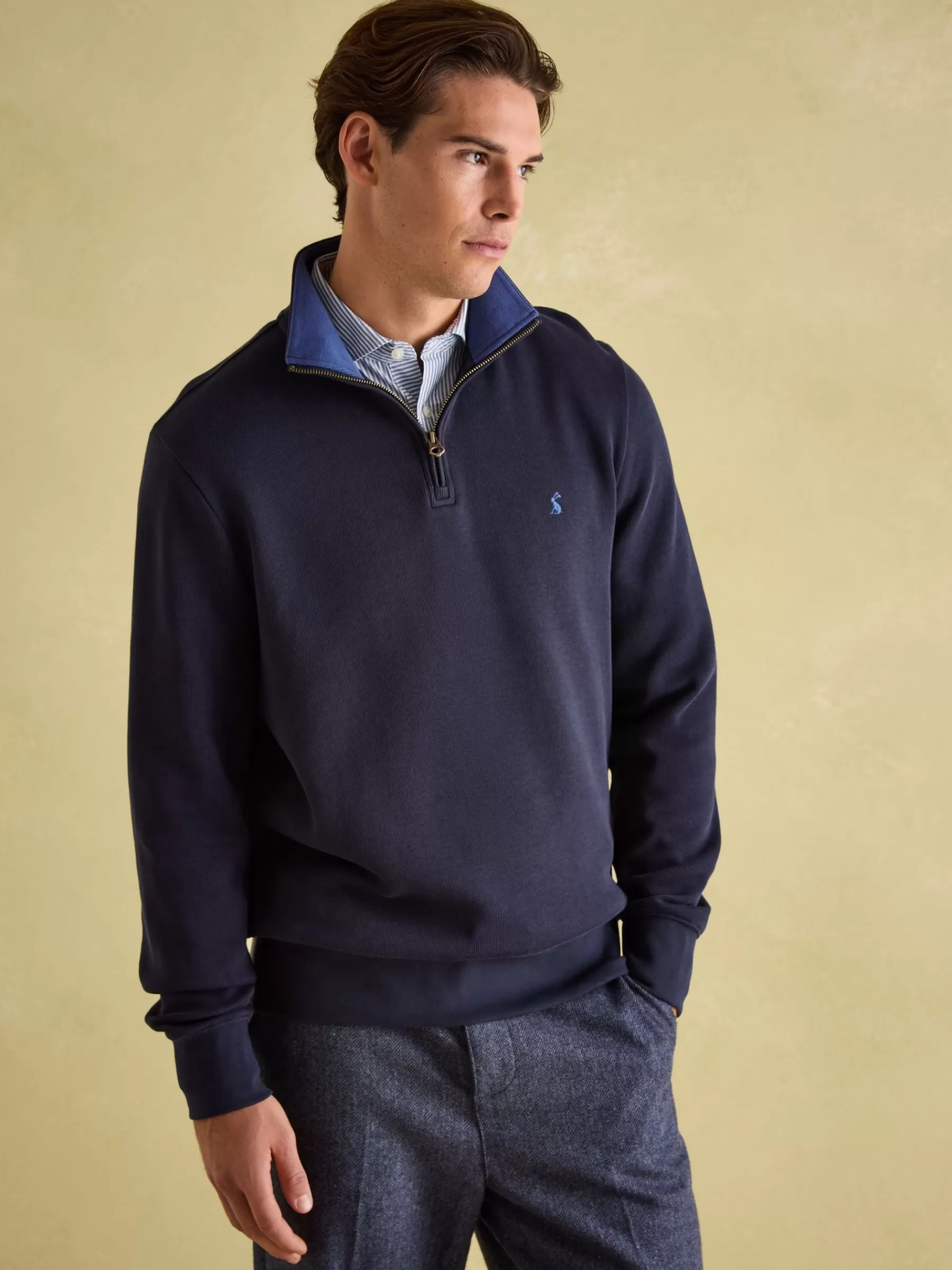 Joules Alistair Quarter Zip Cotton Sweatshirt Navy Hot