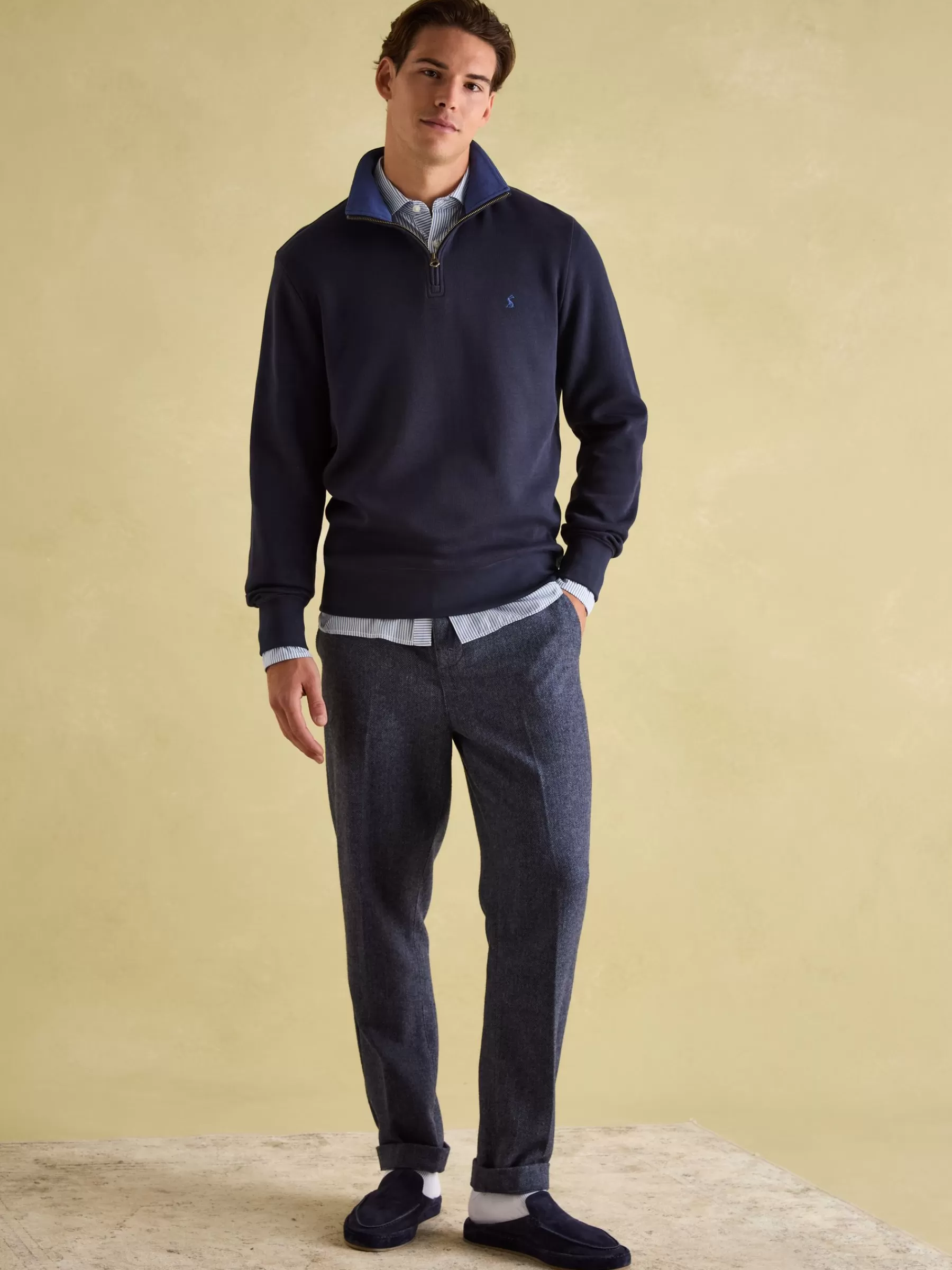 Joules Alistair Quarter Zip Cotton Sweatshirt Navy Hot