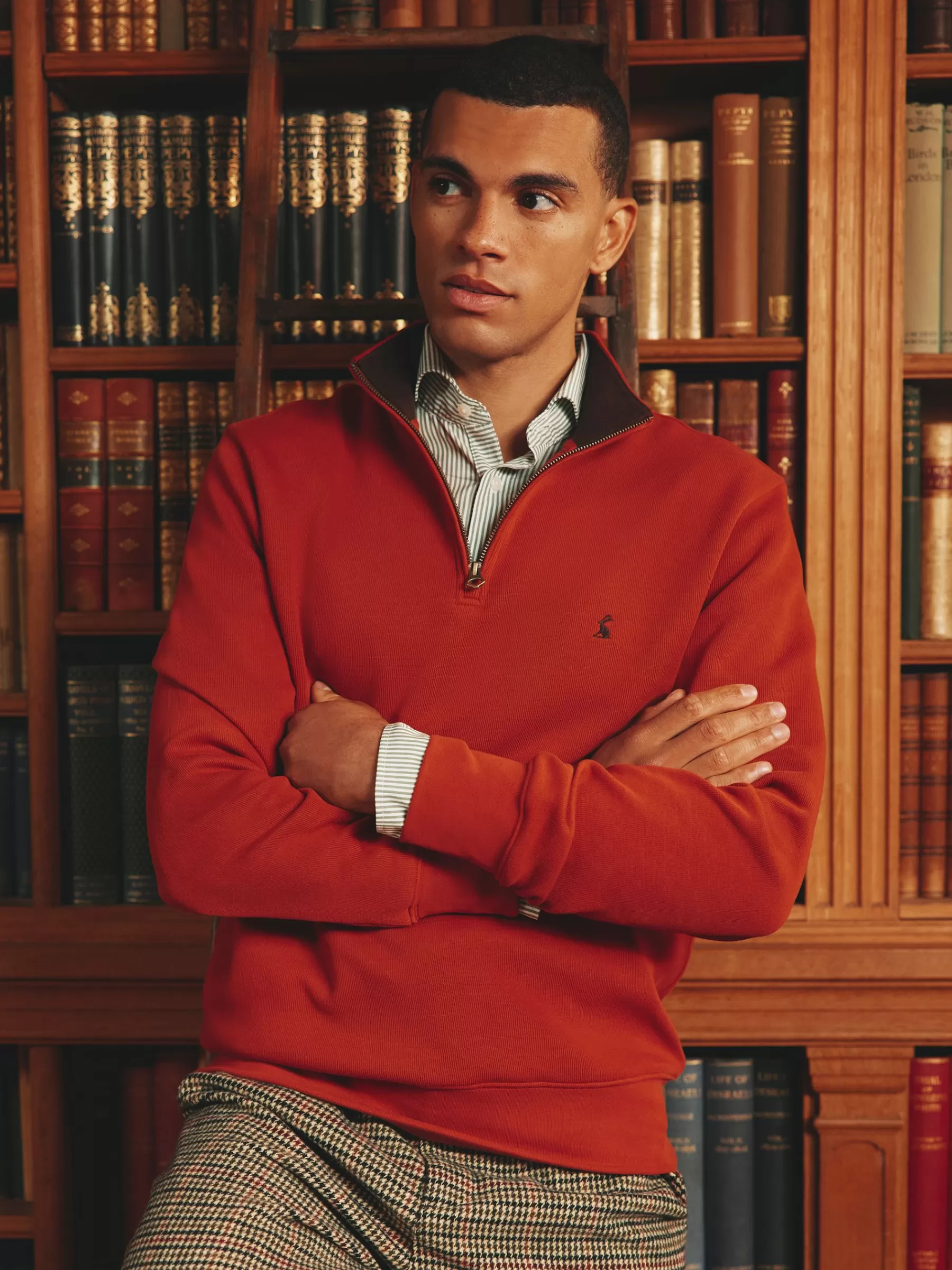 Joules Alistair Quarter Zip Cotton Sweatshirt Orange Cheap