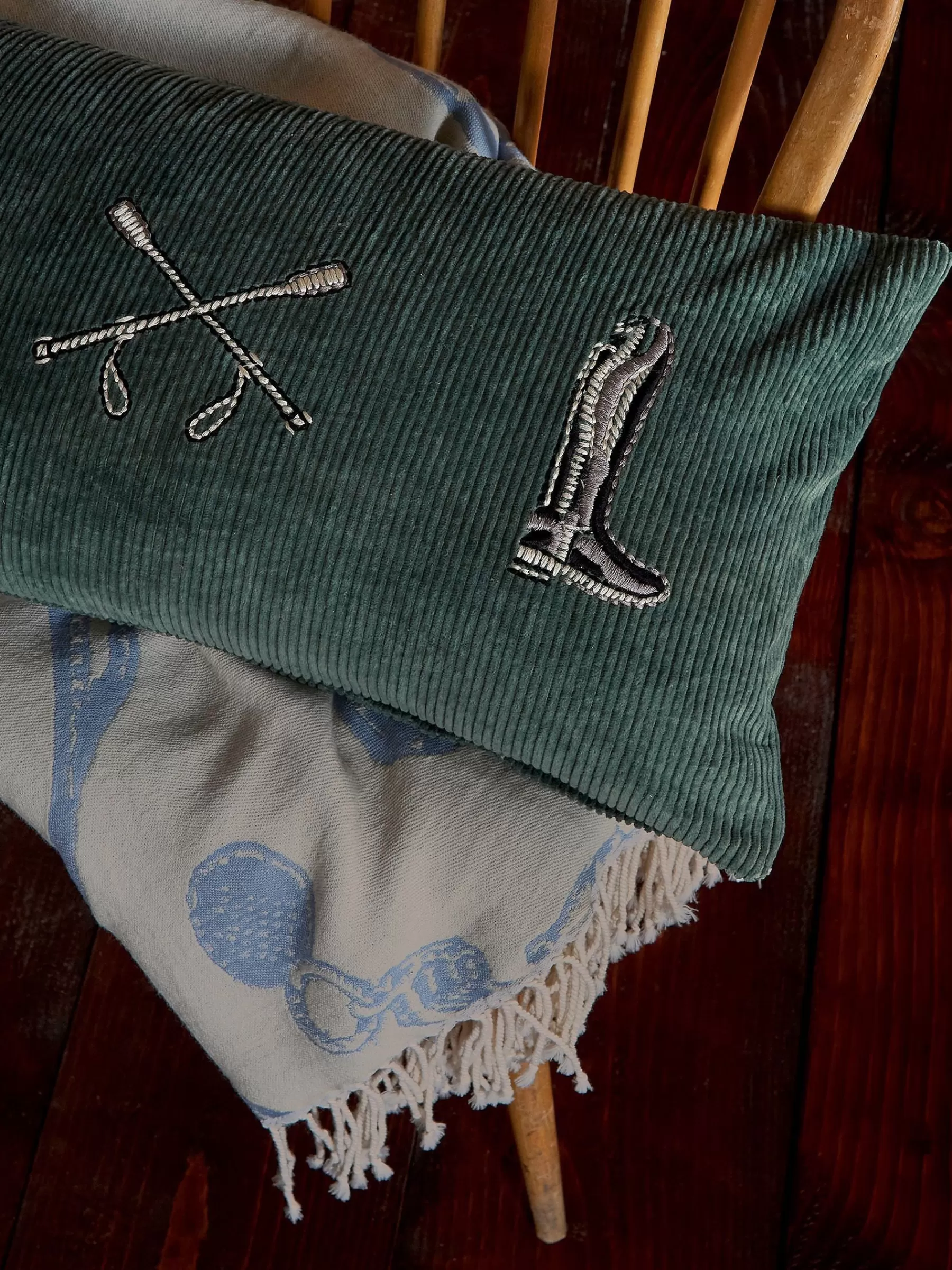 Joules Back to the Country 100% Cotton Equestrian Corduroy Cushion Green Cheap
