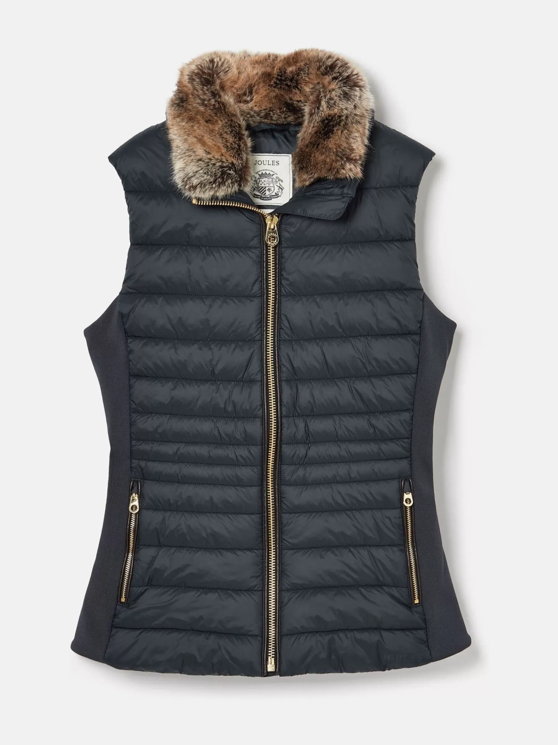 Joules Beckley Padded Showerproof Gilet With Detachable Faux Fur Collar Navy Online