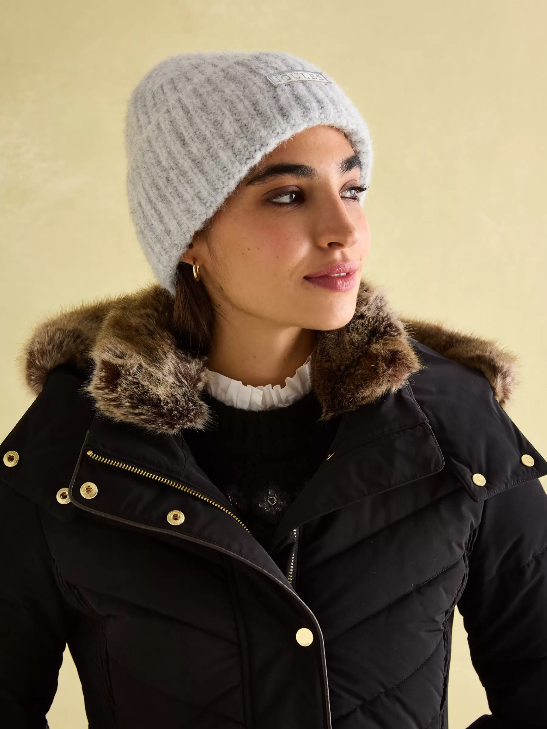 Joules Cherington Showerproof Longline Padded Coat with Faux Fur Hood Black Flash Sale