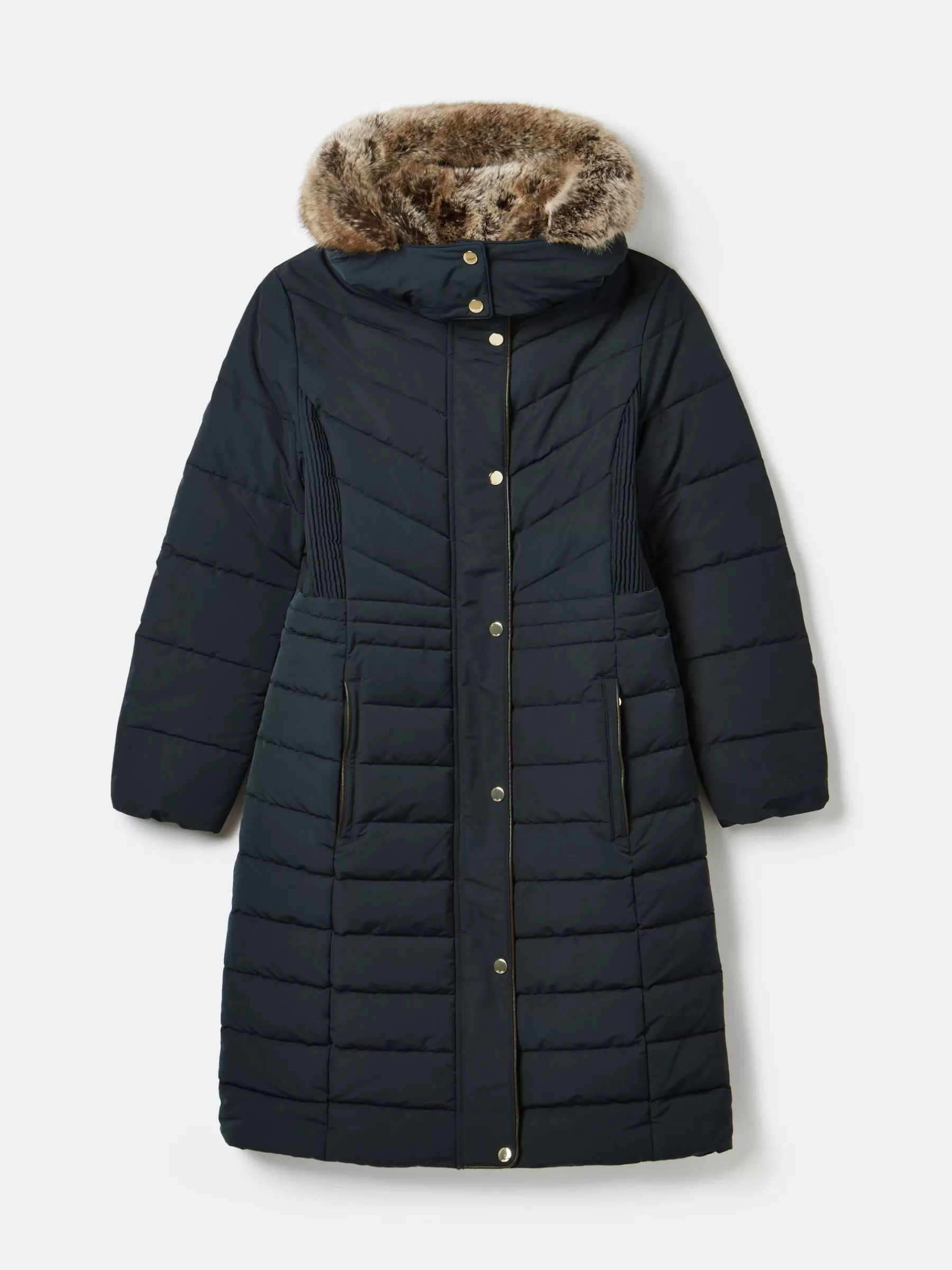 Joules Cherington Showerproof Longline Padded Coat with Faux Fur Hood Navy Cheap