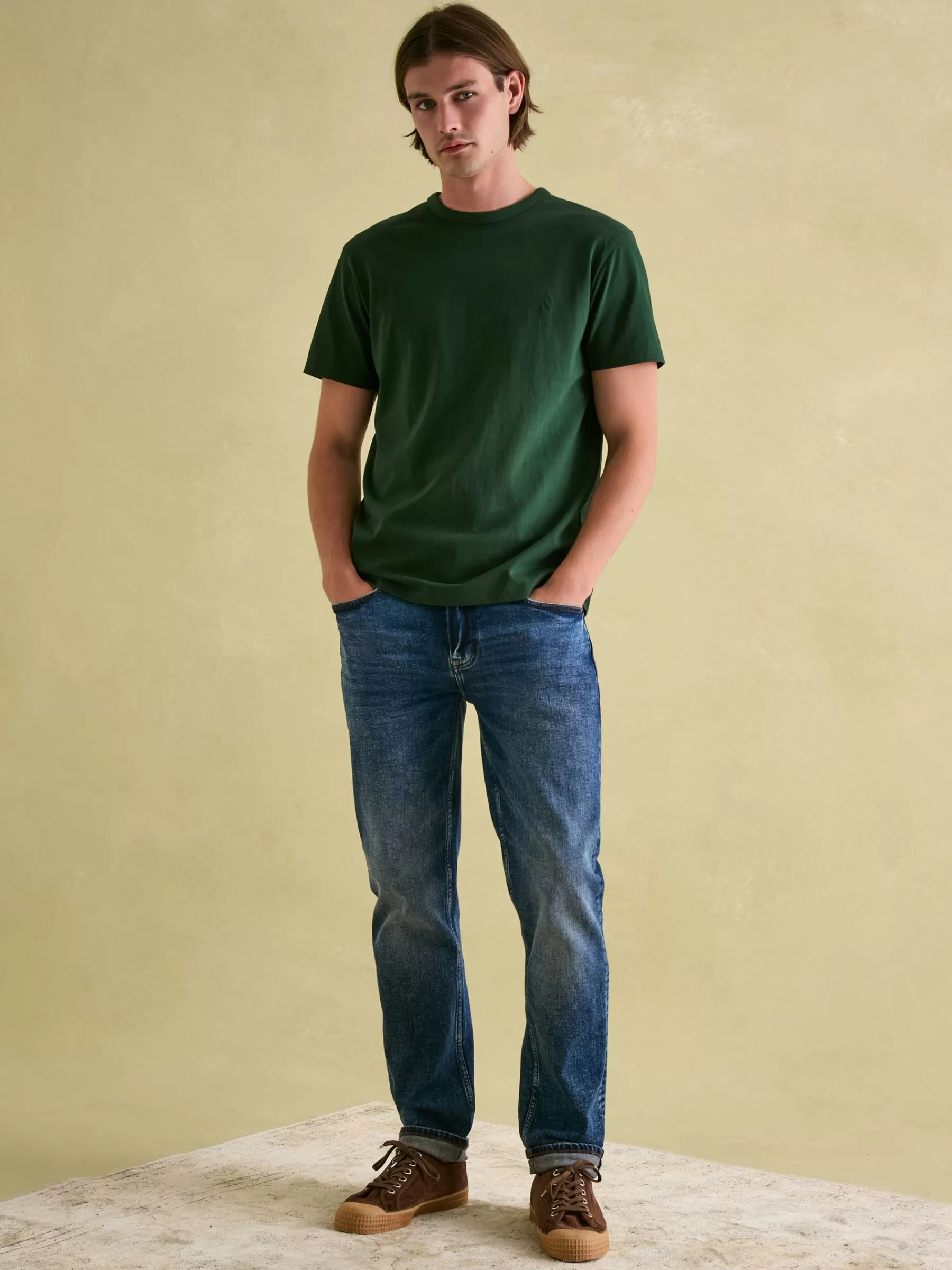 Joules Denton Dark Green Heavyweight Jersey 100% Cotton Crew Neck T-Shirt DarkGreen Shop