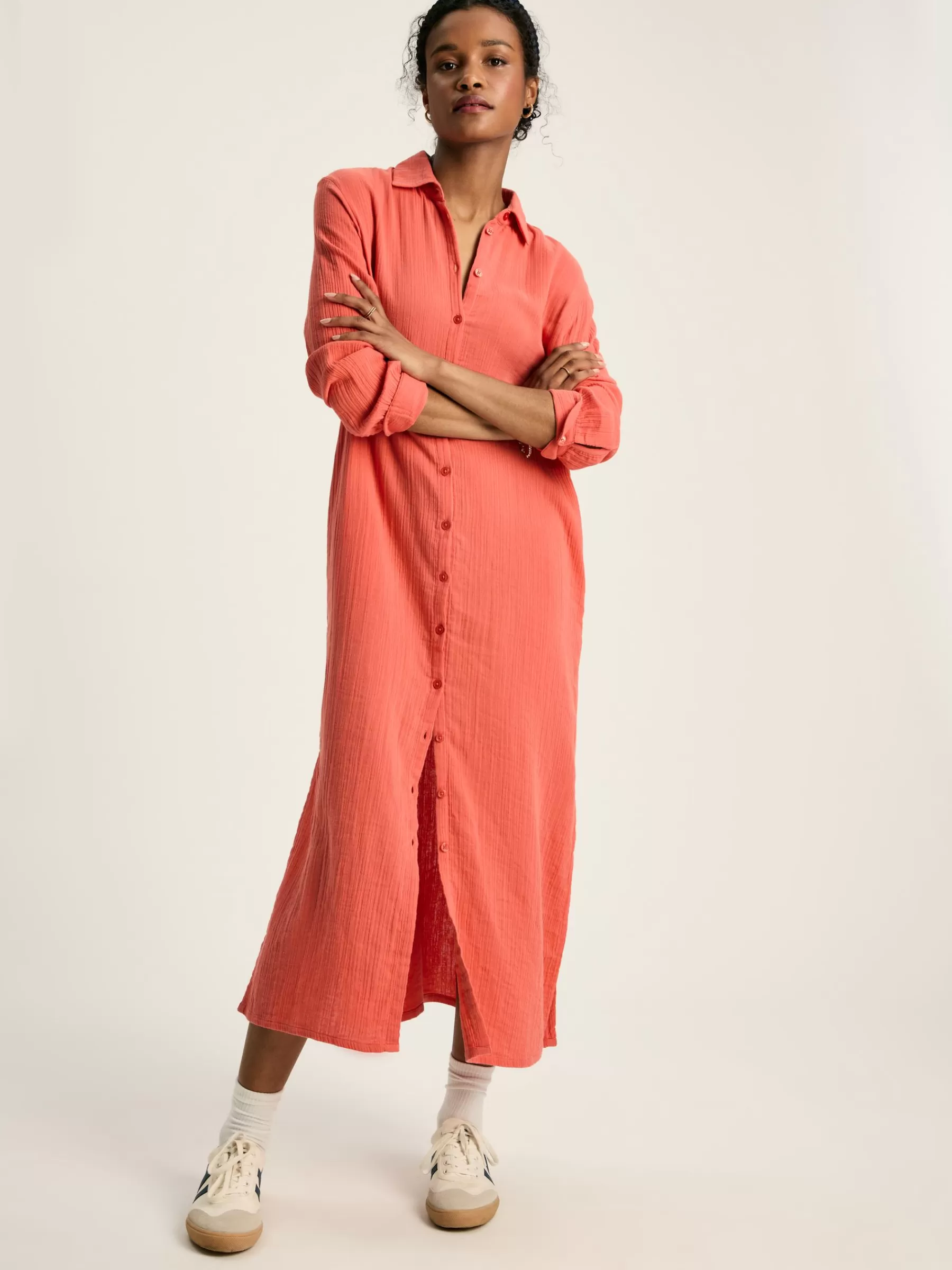 Joules Erica Coral Pink Button Through Cotton Shirt Dress CoralPink Store