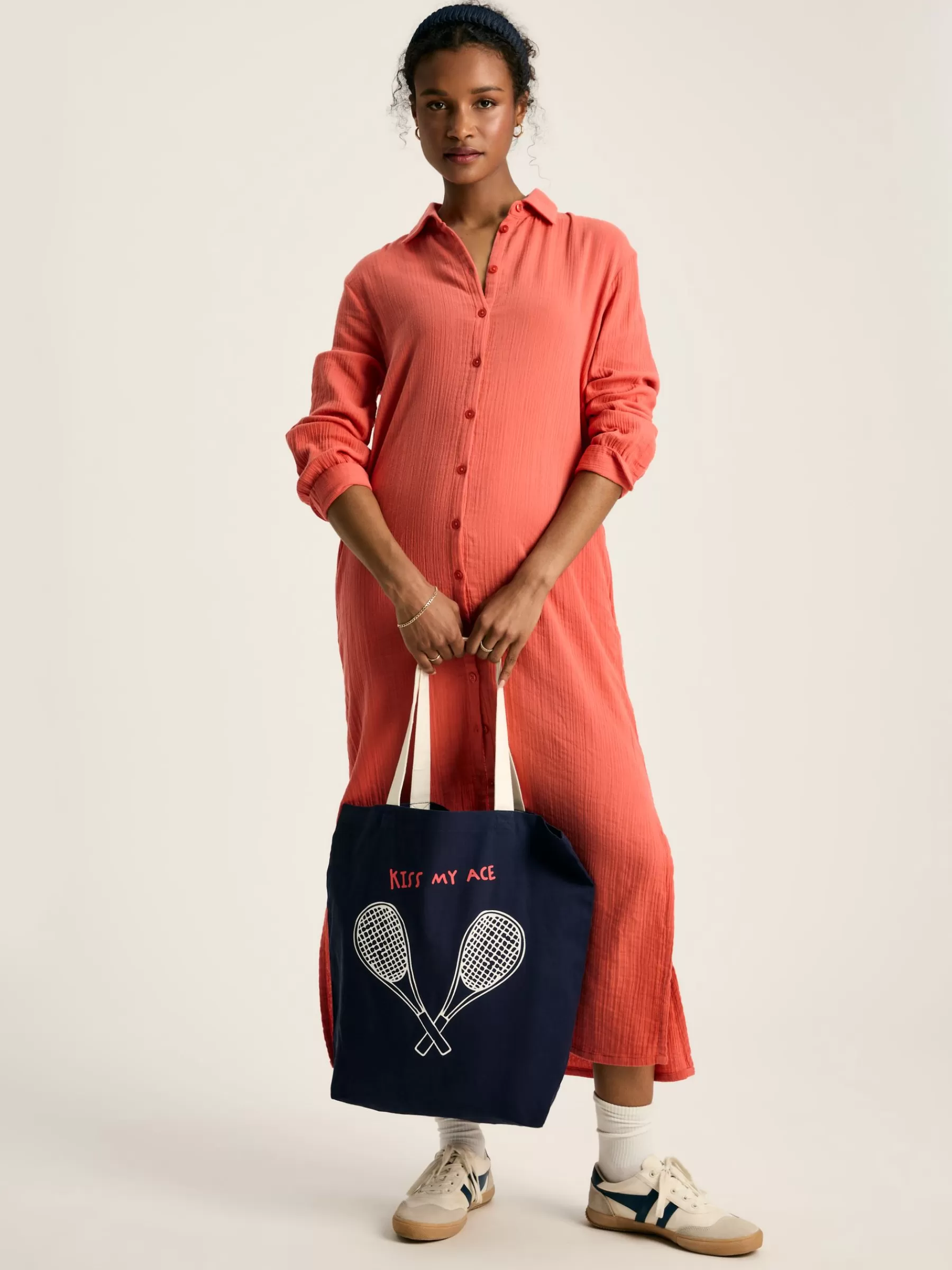 Joules Erica Coral Pink Button Through Cotton Shirt Dress CoralPink Store