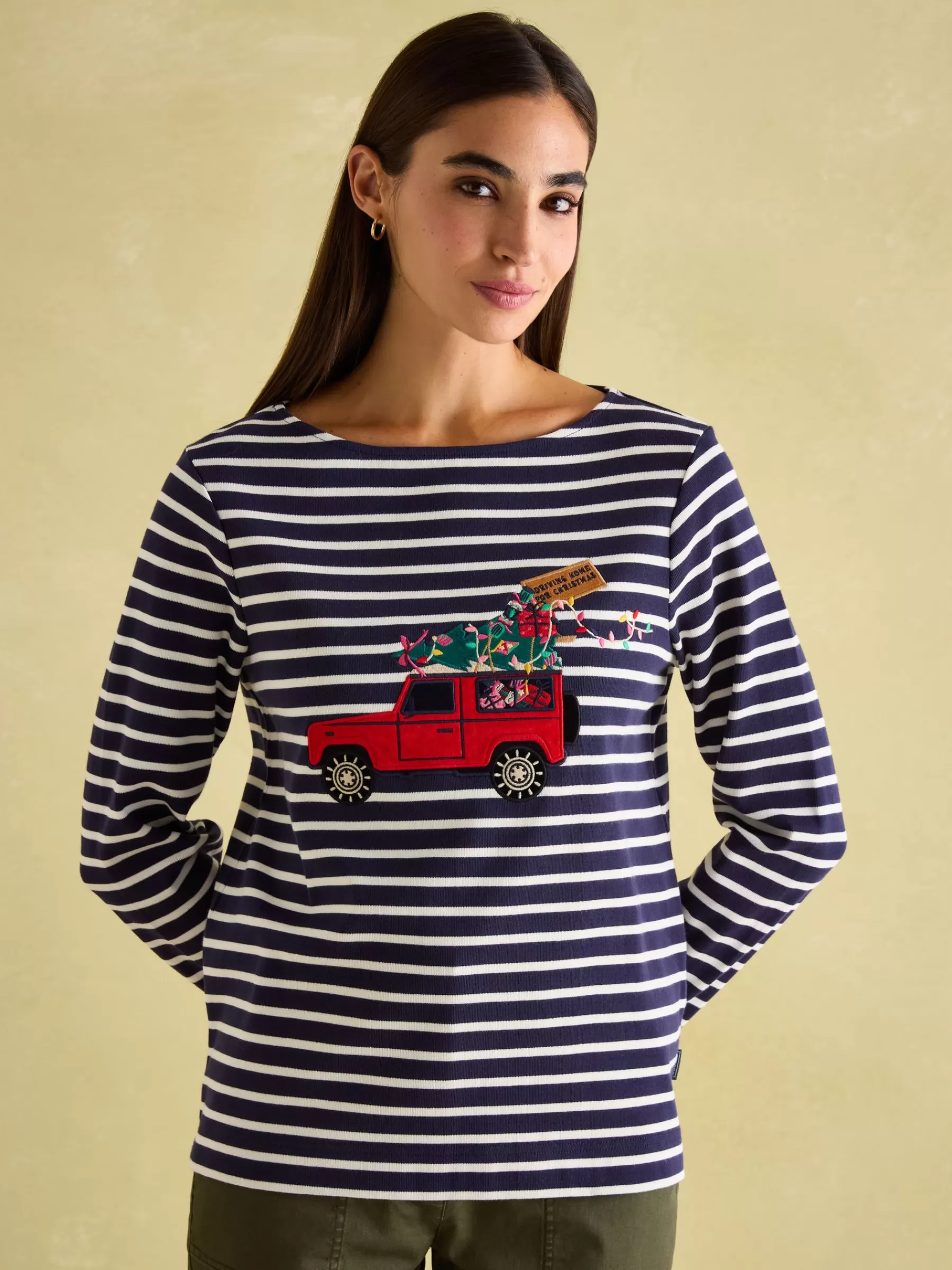 Joules Festive Harbour Boat Neck Breton Top Navy/White Outlet