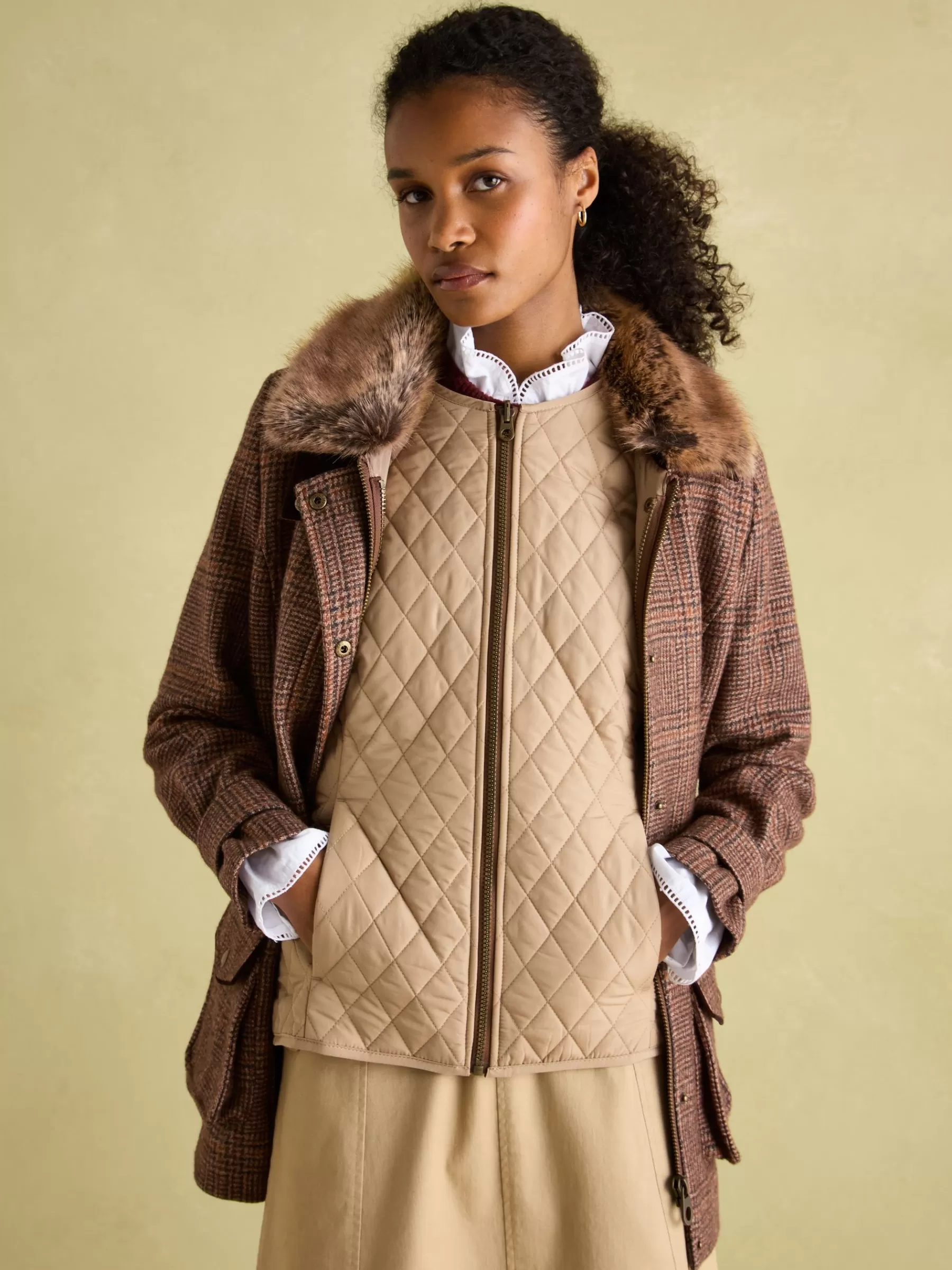 Joules Fieldcoat Luxe Fieldcoat Luxe 3-in-1 Tweed Coat with Removable Quilted Gilet Brown Shop