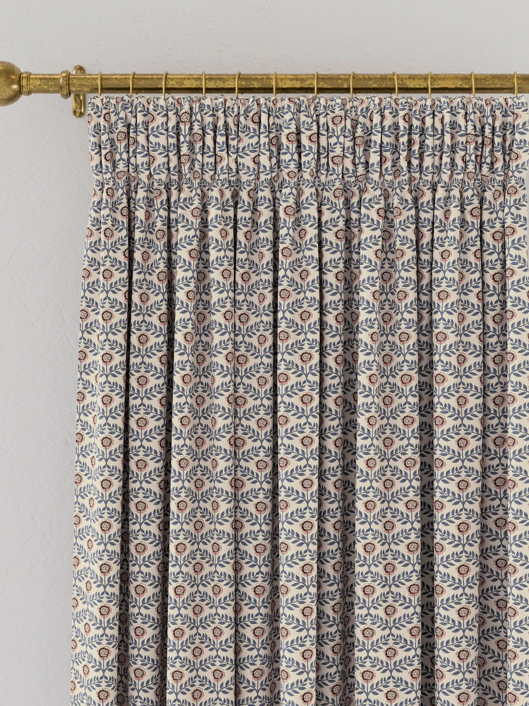 Joules Floral Foulard Set of 2 Blue & Cream Blackout Pencil Pleat Curtains Blue&Cream Sale