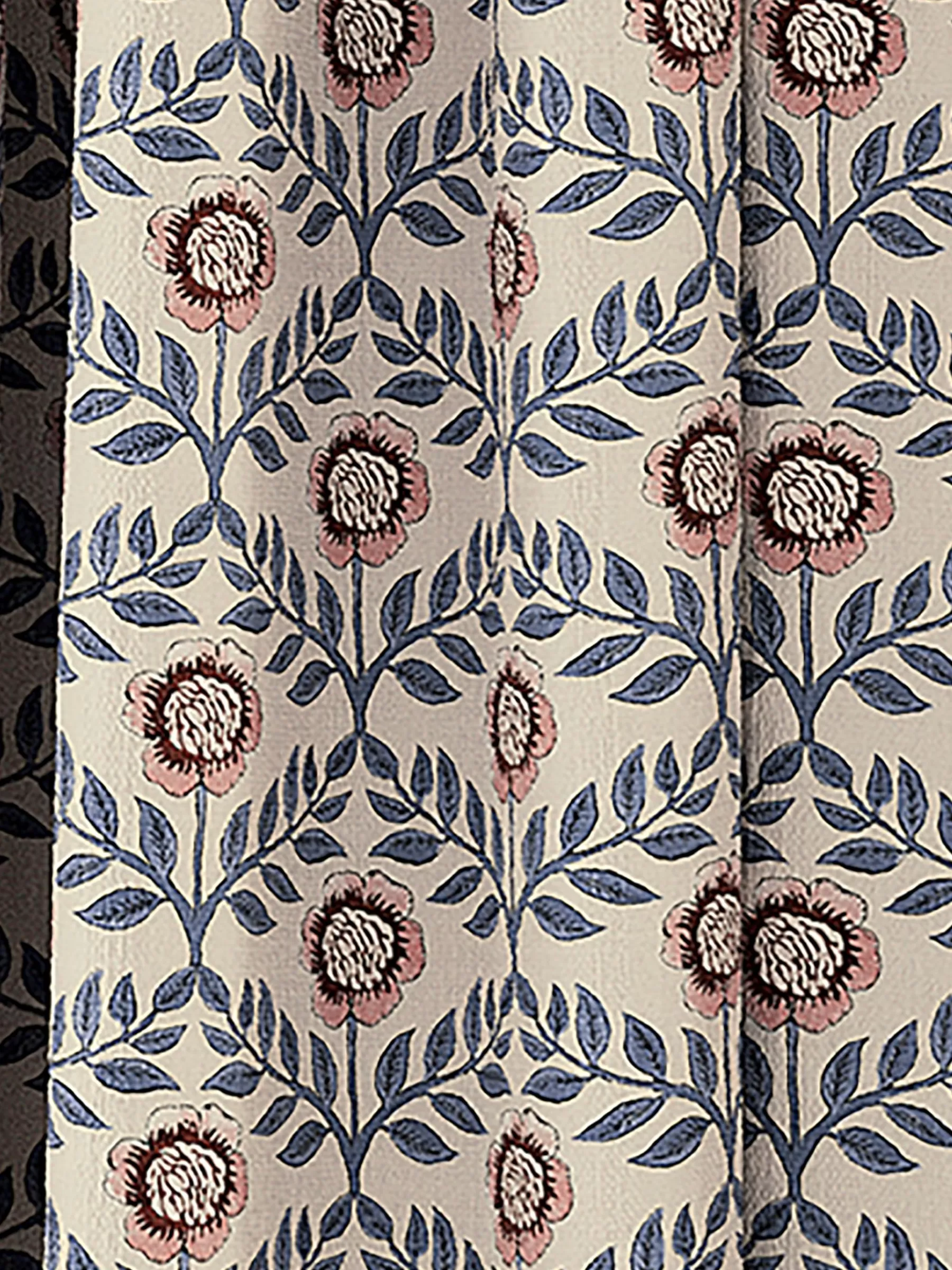 Joules Floral Foulard Set of 2 Blue & Cream Blackout Pencil Pleat Curtains Blue&Cream Sale
