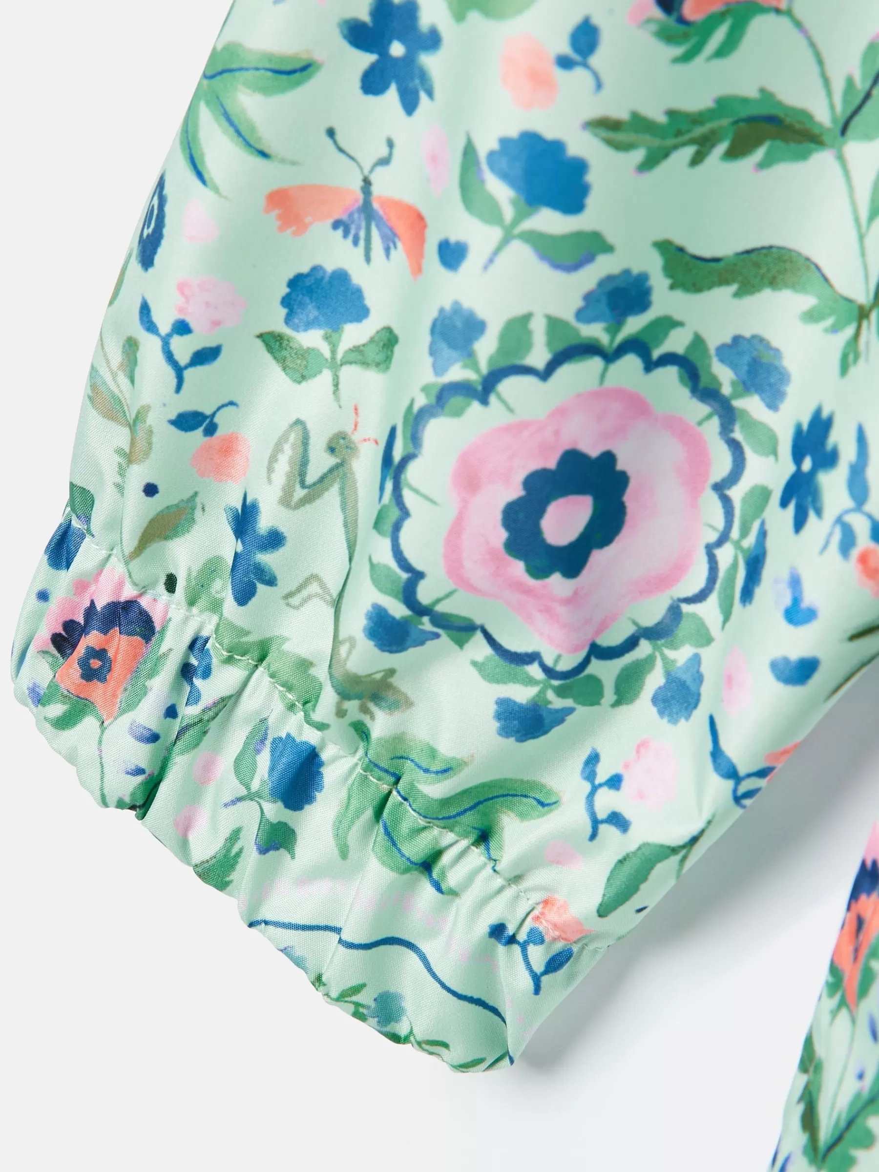 Joules Girls' Rainford Green Floral Waterproof Packable Raincoat With Hood GreenFloral Store
