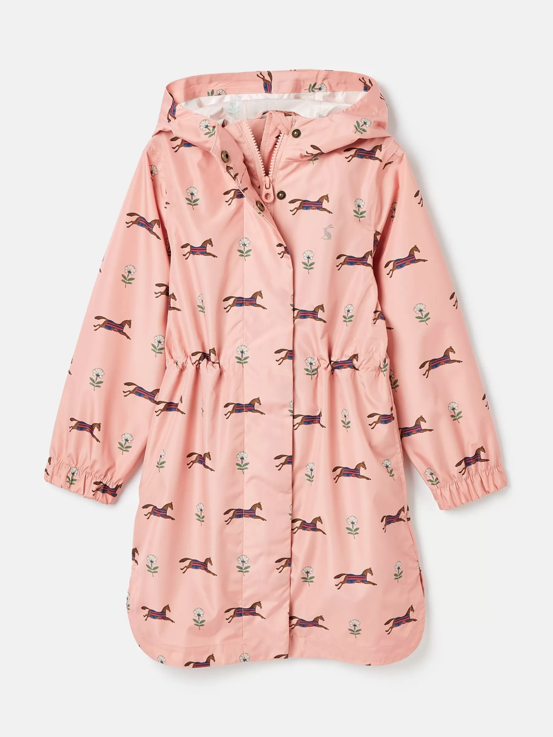 Joules Girls' Rainford Pink Horse Waterproof Packable Raincoat With Hood PinkHorse Outlet