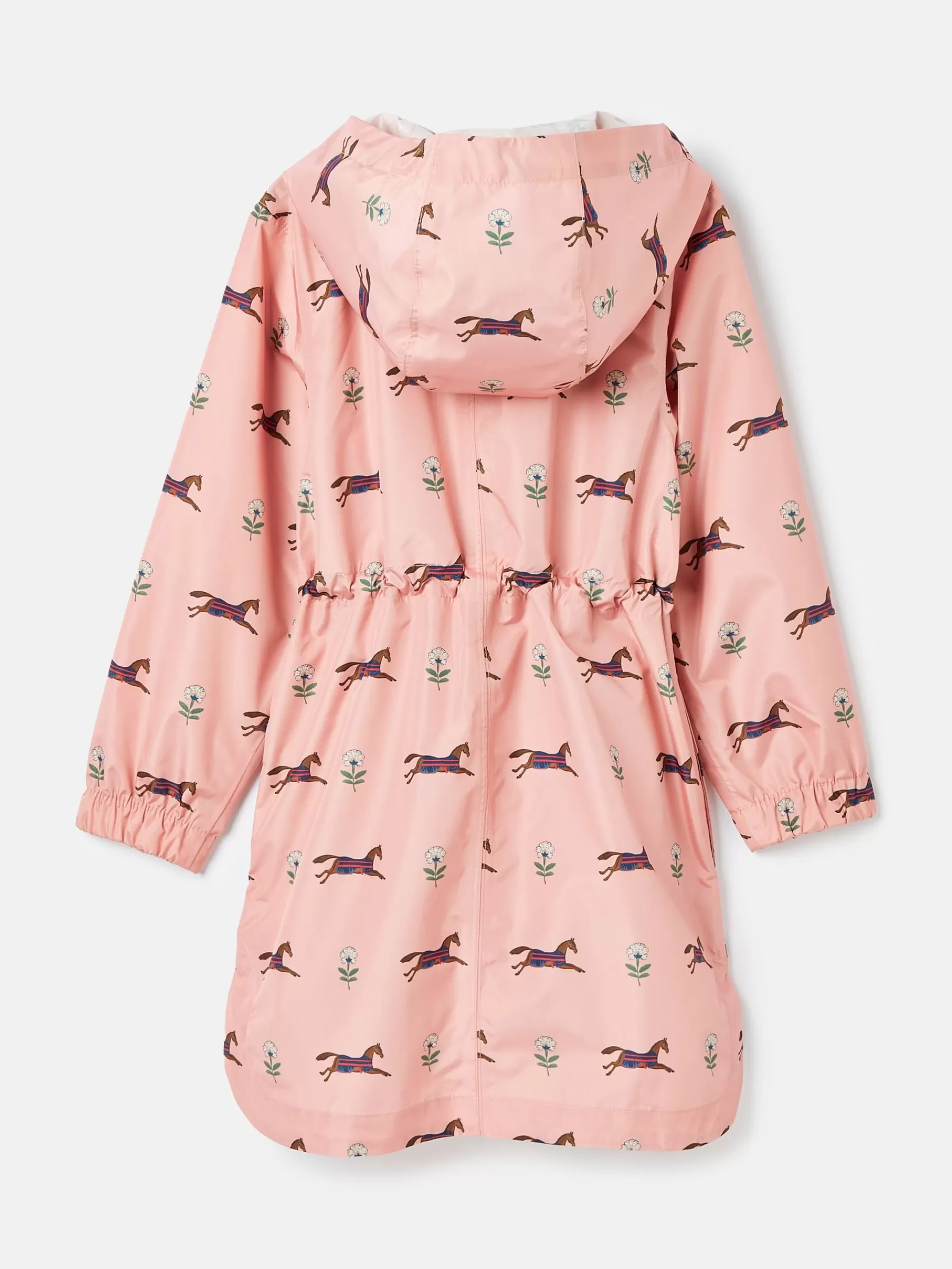 Joules Girls' Rainford Pink Horse Waterproof Packable Raincoat With Hood PinkHorse Outlet