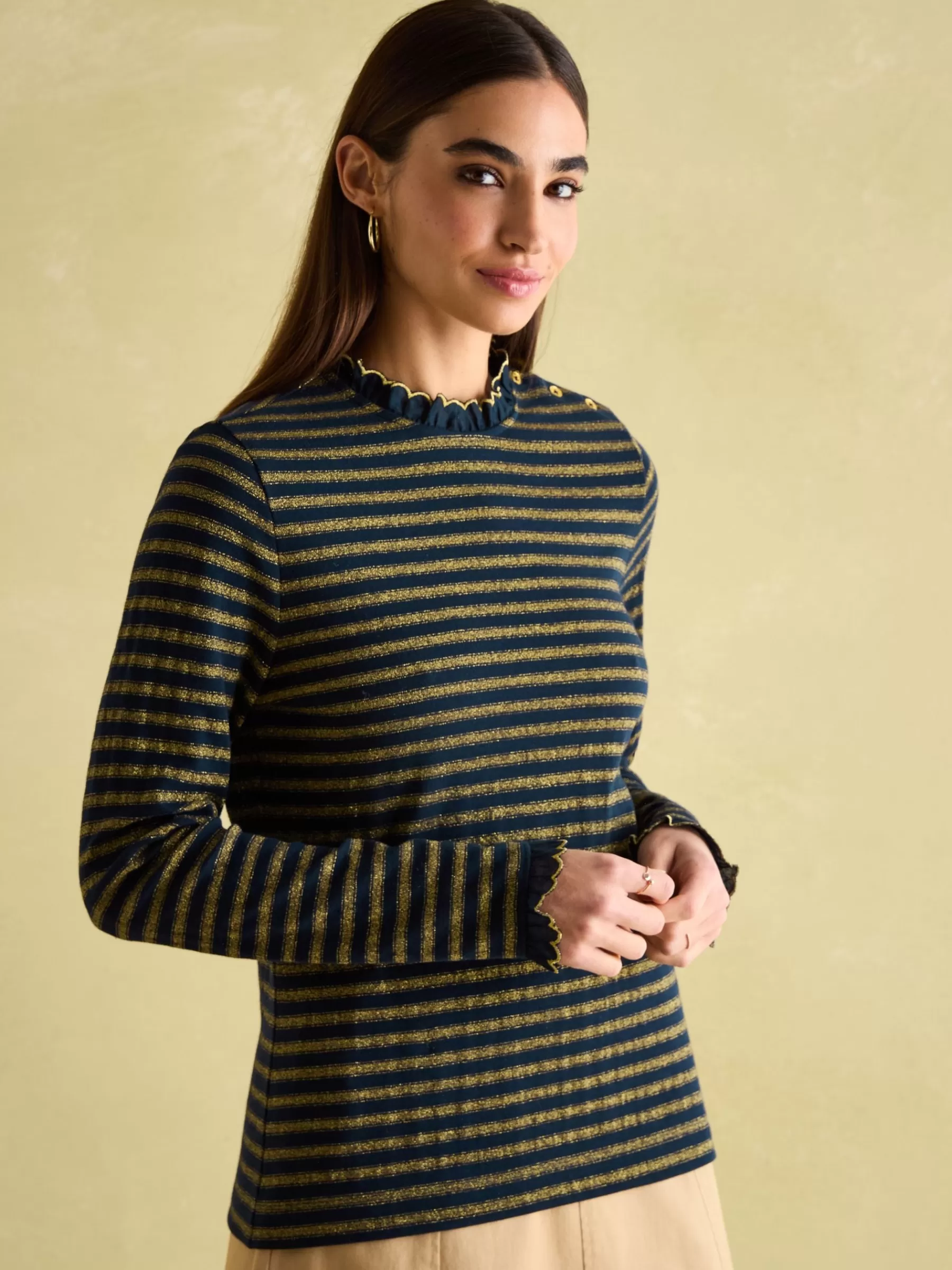 Joules Grace Navy sparkle Long Sleeve Jersey Top Navysparkle Fashion