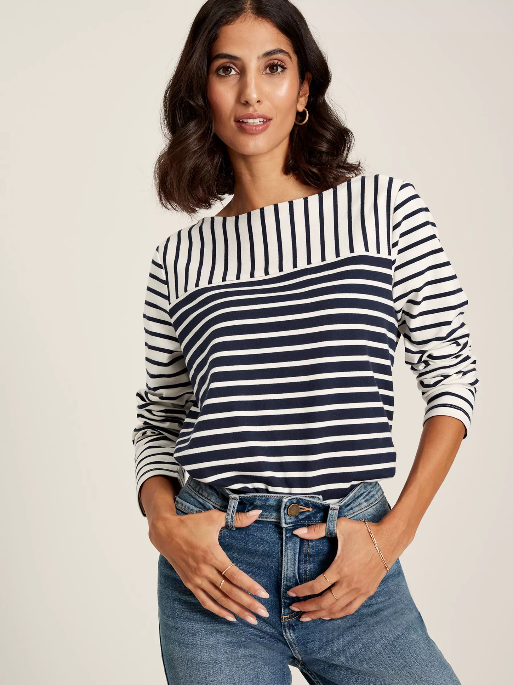 Joules Harbour Navy Hotchpotch Long Sleeve Breton Top NavyHotchpotch Clearance
