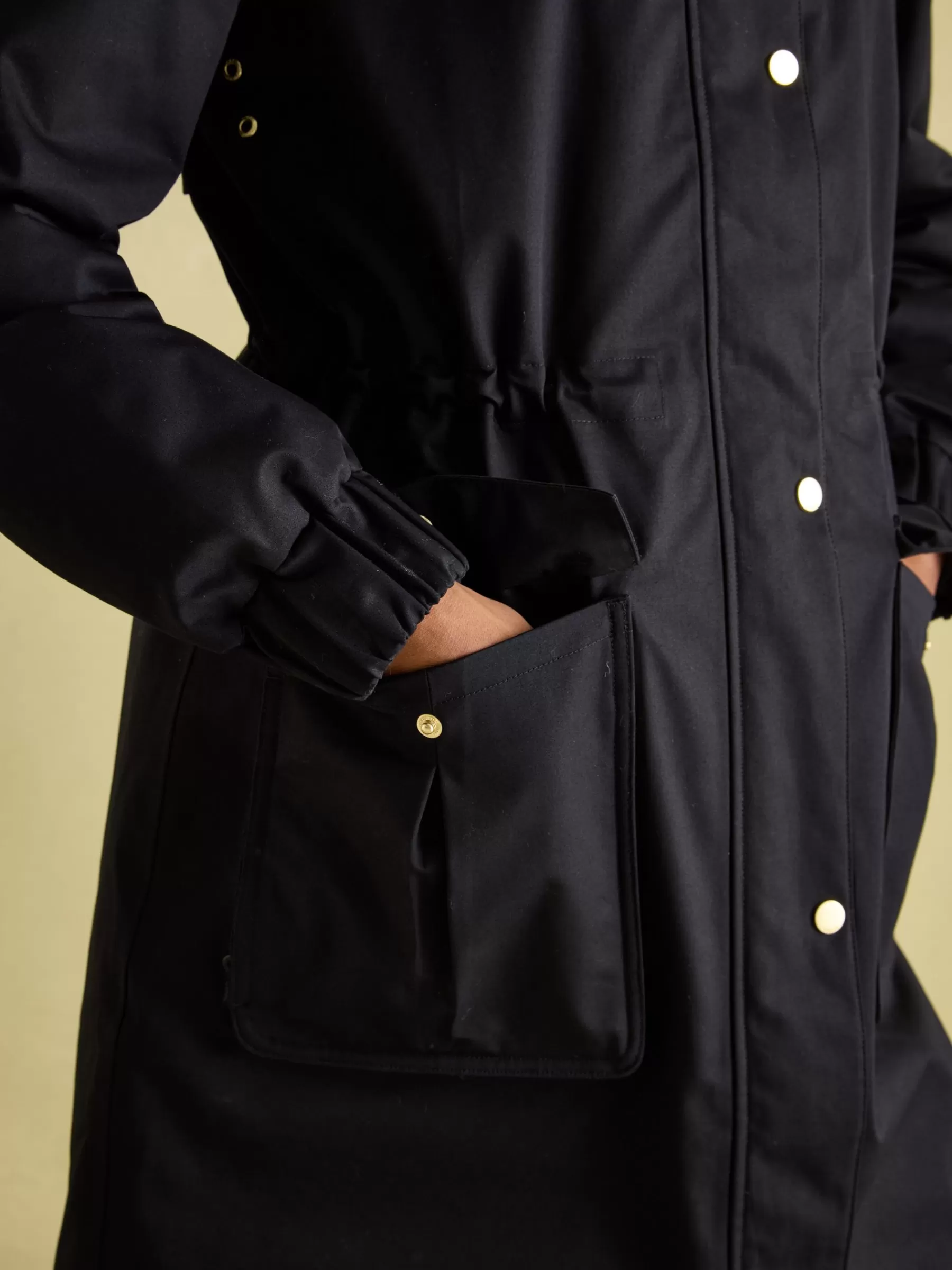 Joules Harpsden Cosy Waterproof Fleece Lined Raincoat with Faux Fur Hood Black Best