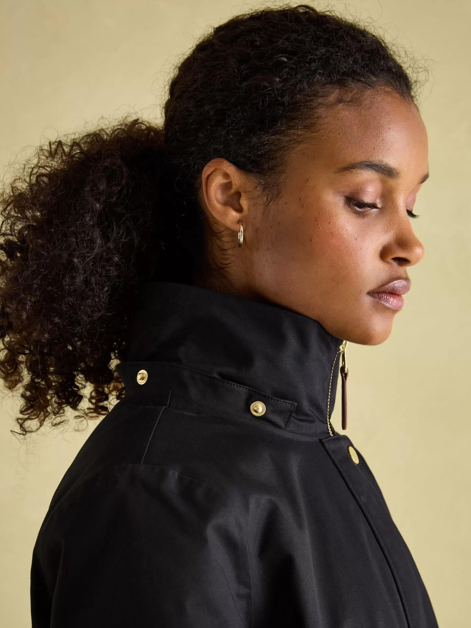 Joules Harpsden Cosy Waterproof Fleece Lined Raincoat with Faux Fur Hood Black Best