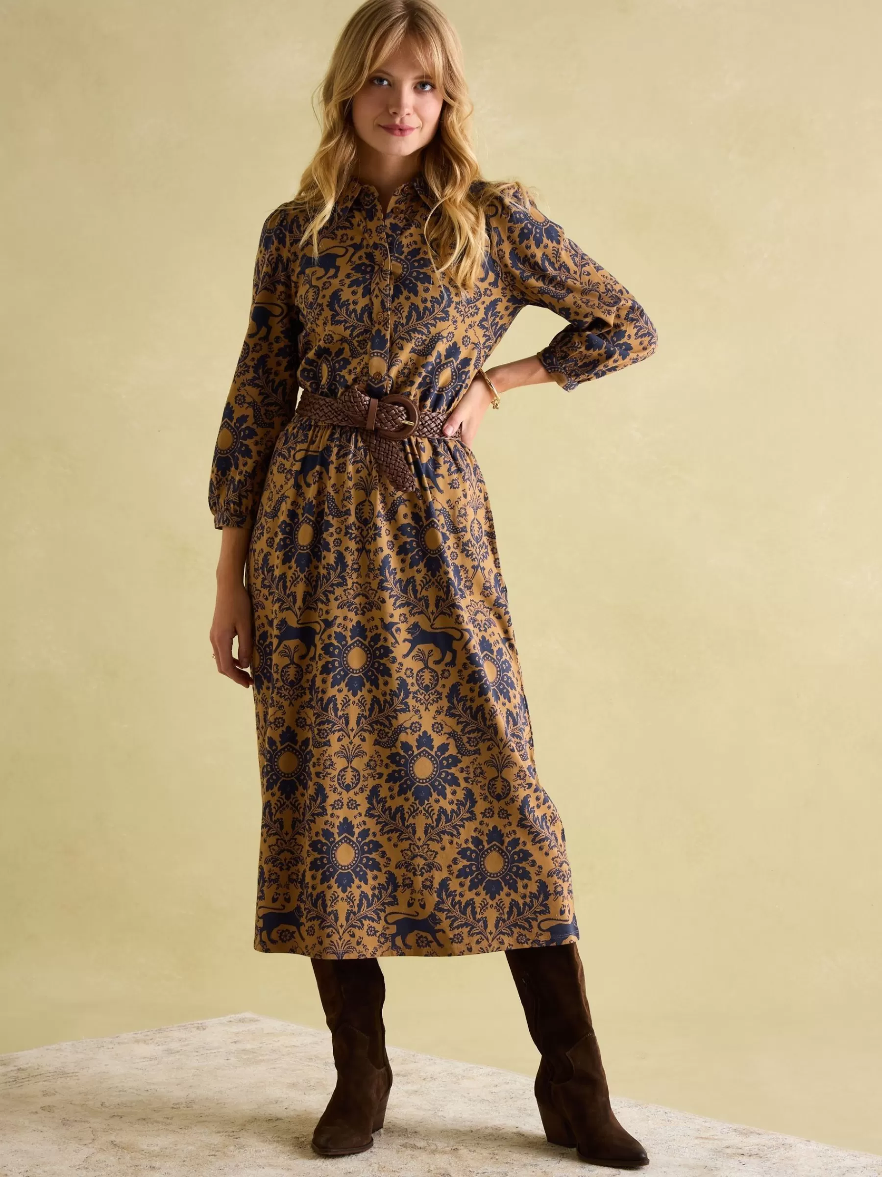 Joules Hazel Brown Floral Jersey Shirt Dress BrownFloral Cheap