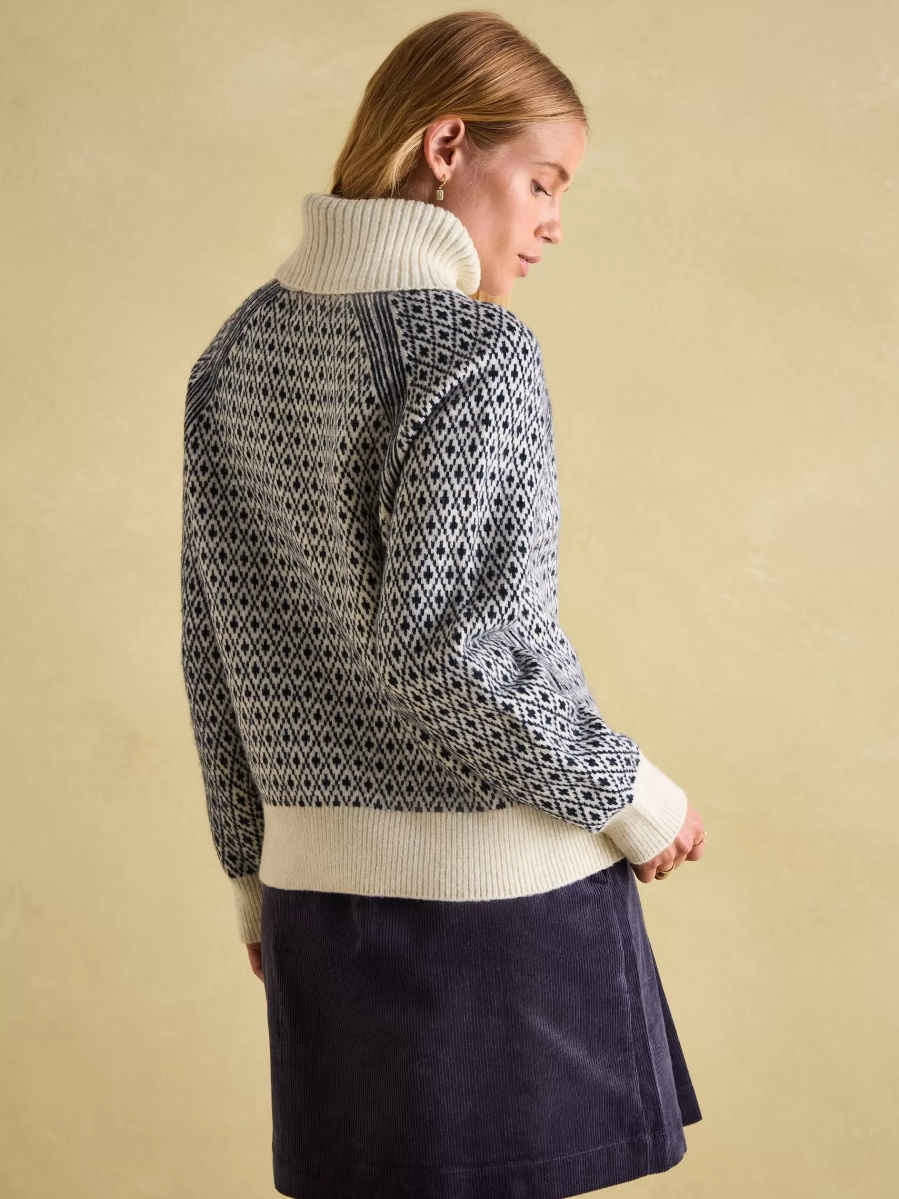 Joules Ingrid Patterned Jumper with Detachable Roll Neck Cream/Navy Cheap