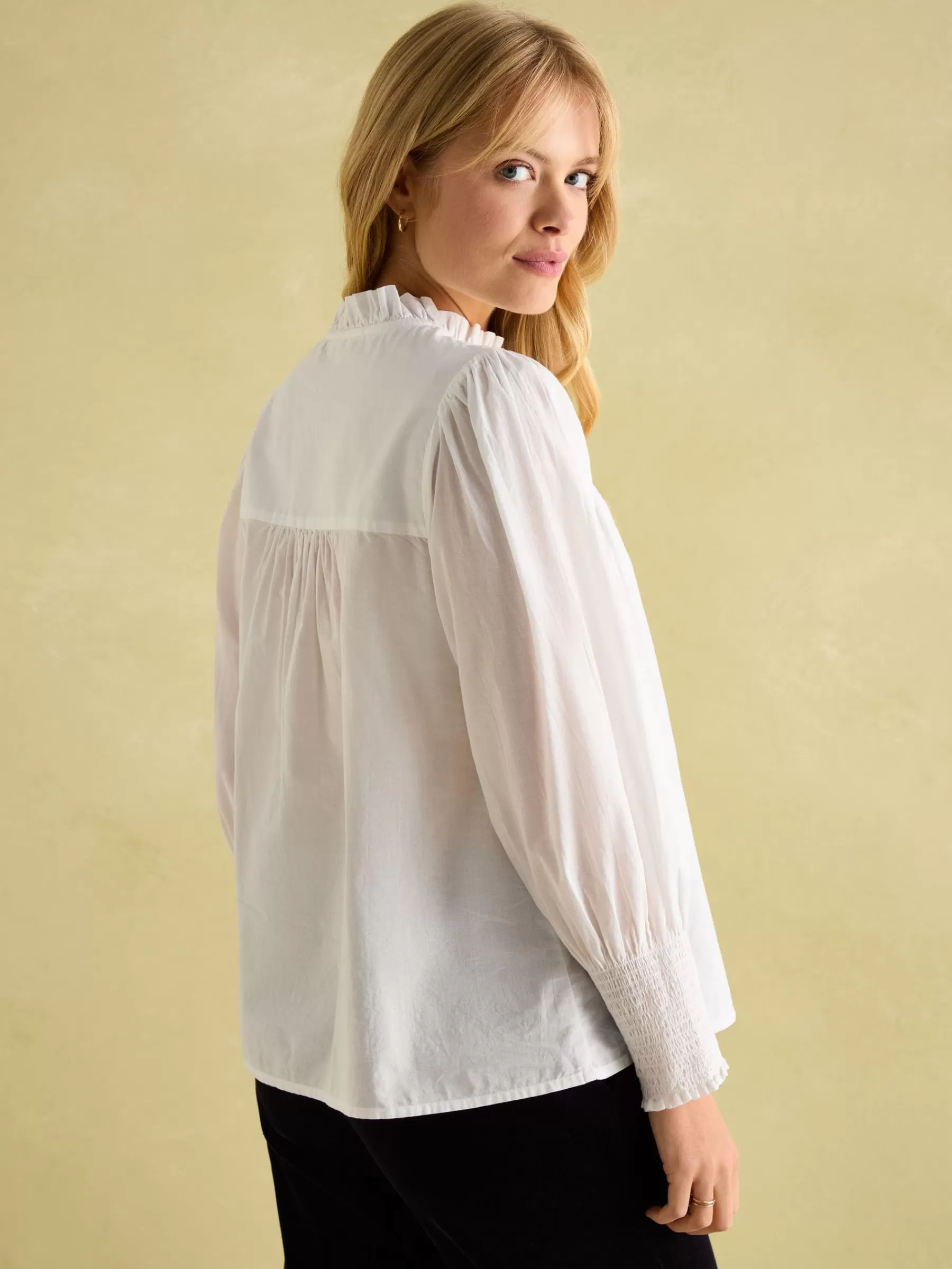 Joules Mariella Cotton Frill Neck Blouse Cream Flash Sale