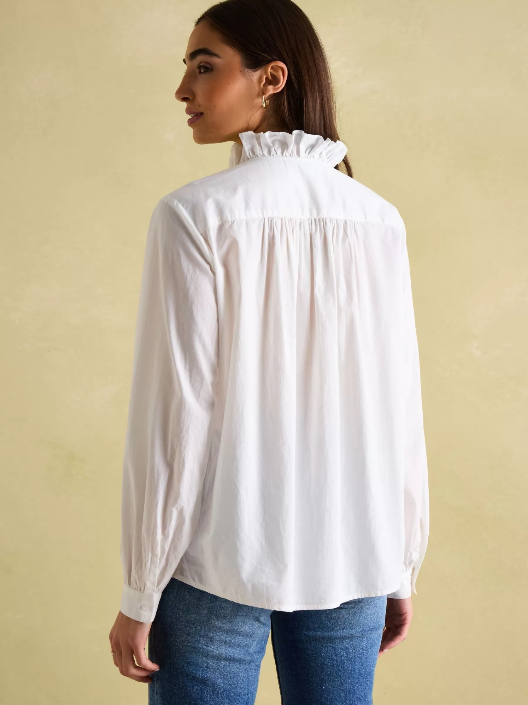 Joules Melanie Cotton Ruffle Blouse White Hot