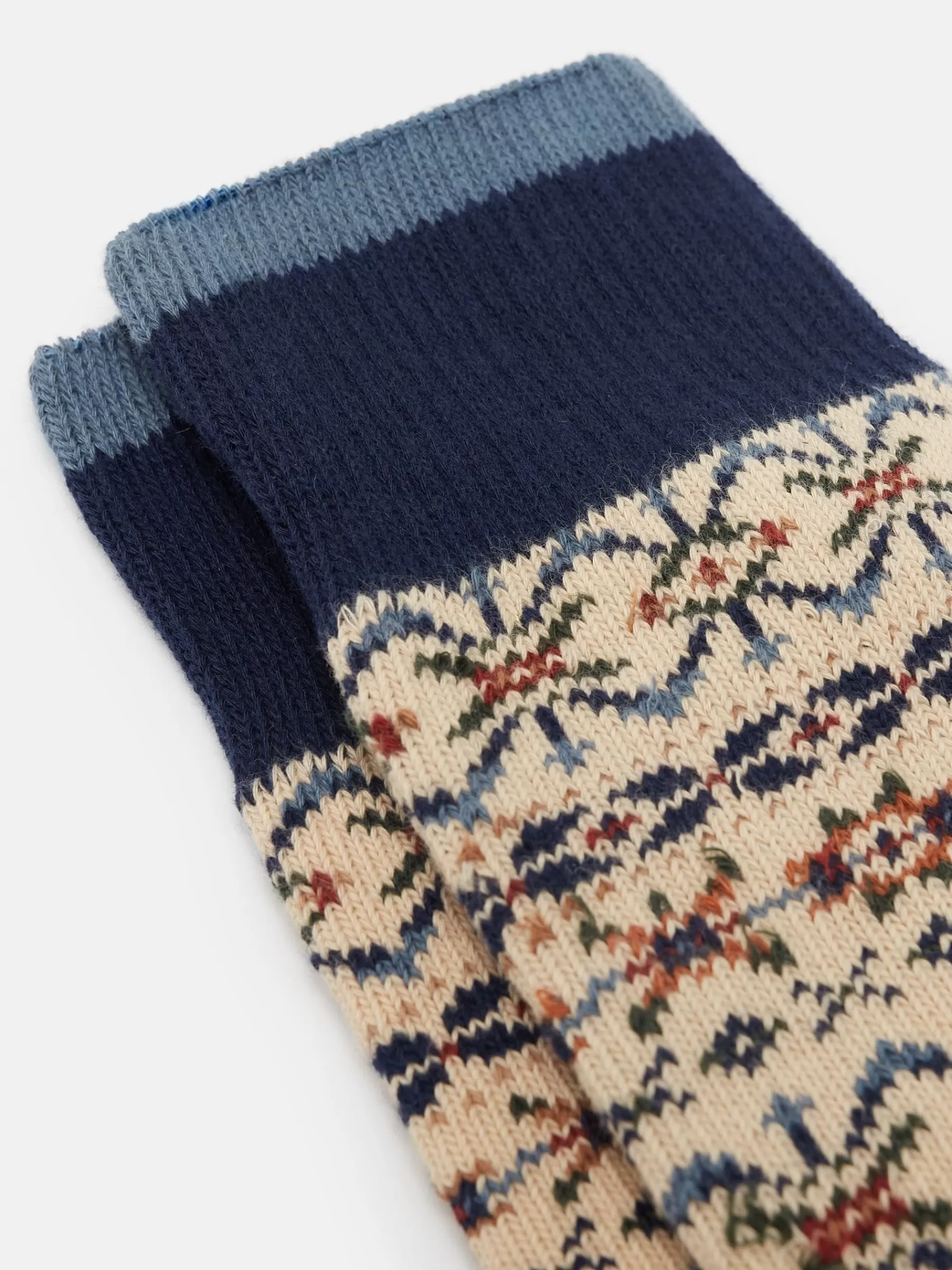 Joules Men's Alby Fair Isle Socks (size 7-12) Cream/Blue Fashion