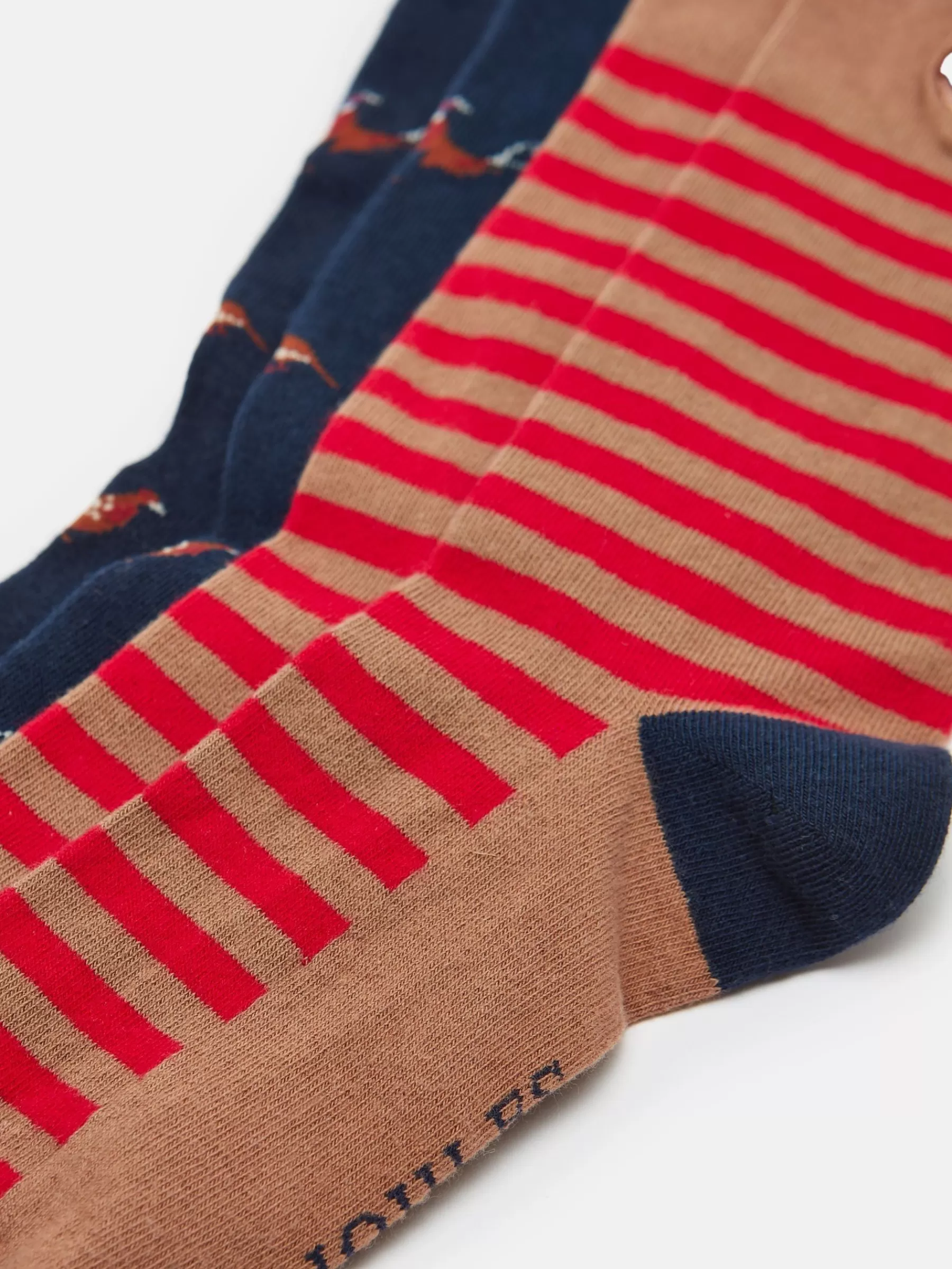 Joules Men's Kingsbury 2 Pack Socks (size 7-12) Tan/Navy Outlet