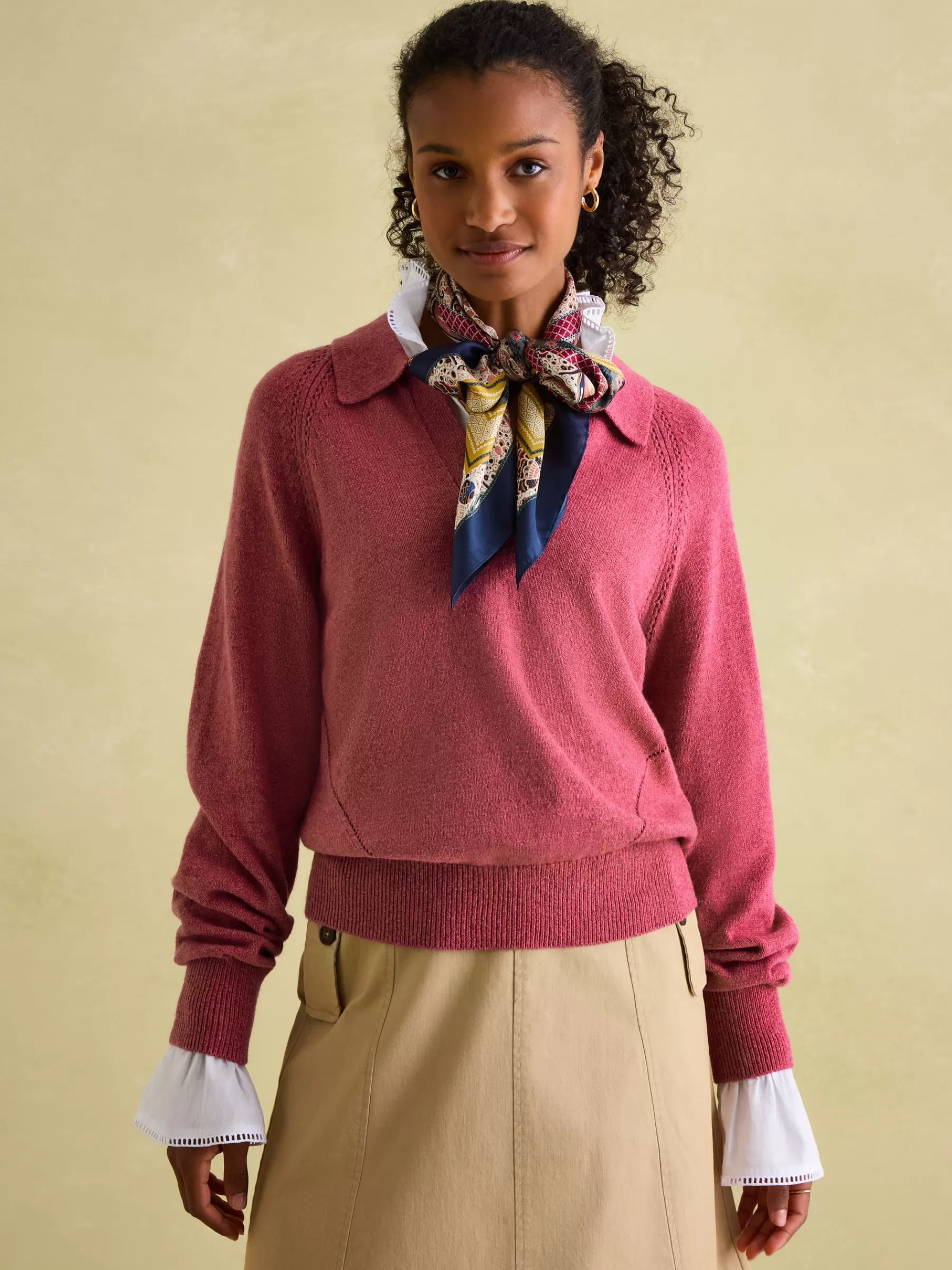 Joules Mia Raspberry Pink Pointelle Jumper with Open Collar RaspberryPink Store