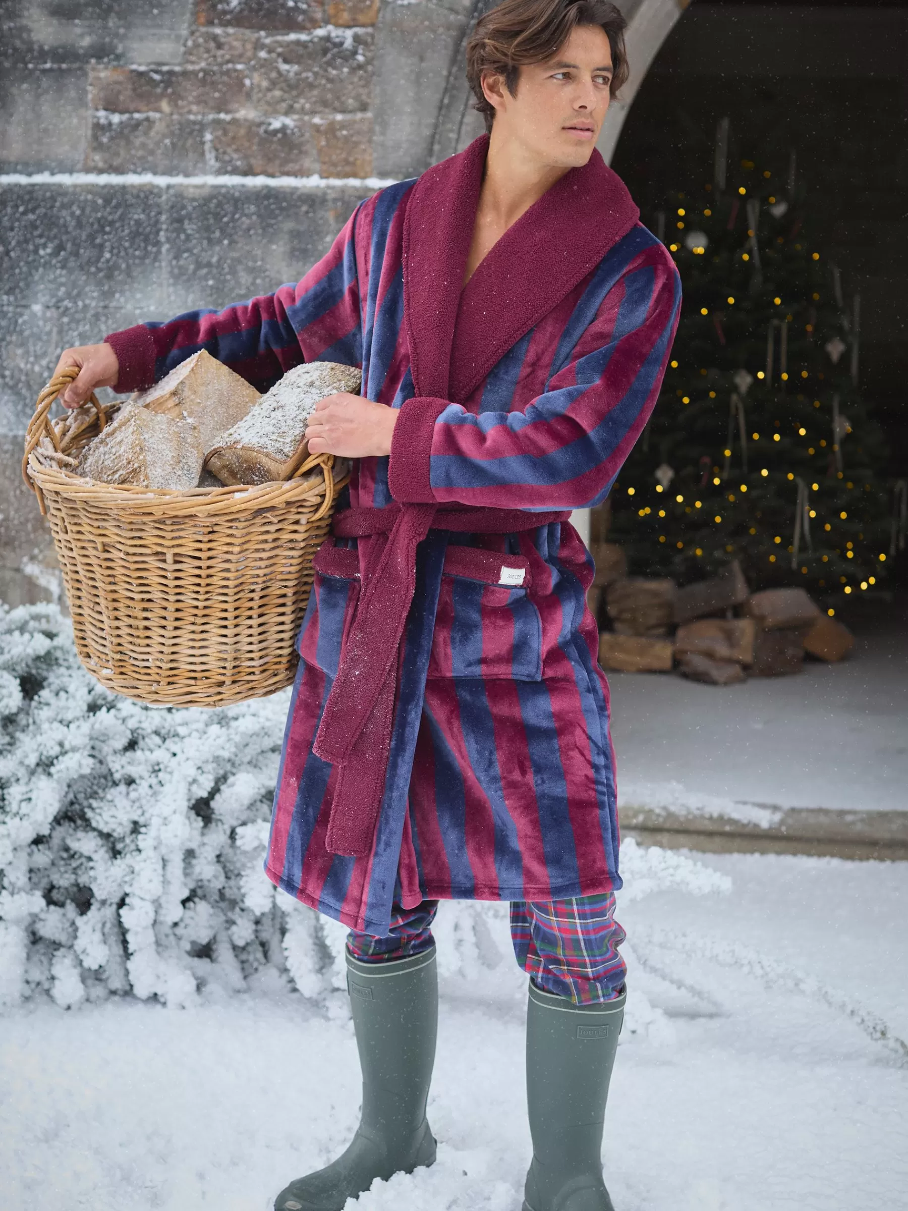 Joules Montague Fleece Lined Dressing Gown Burgundy Online