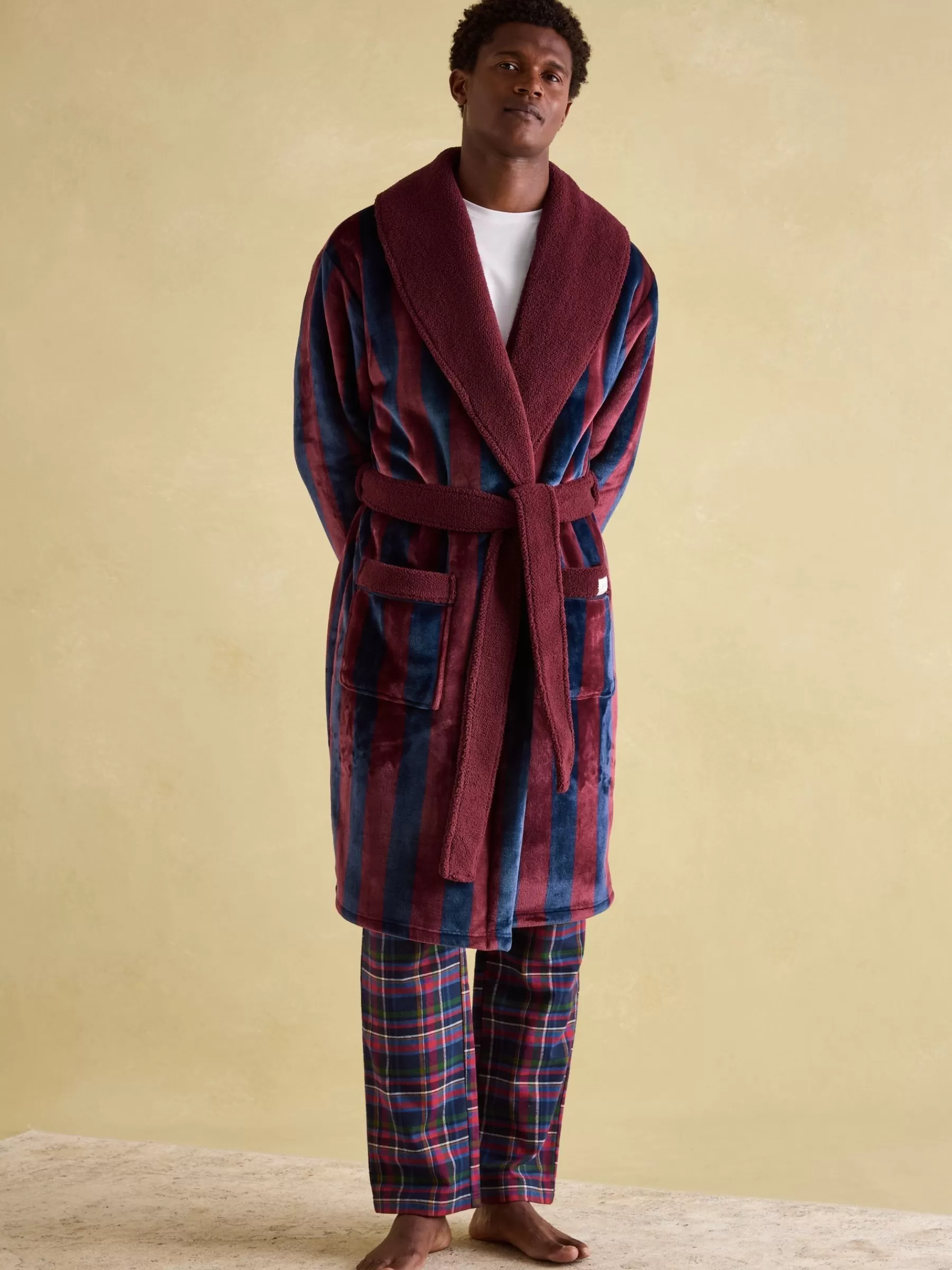 Joules Montague Fleece Lined Dressing Gown Burgundy Online