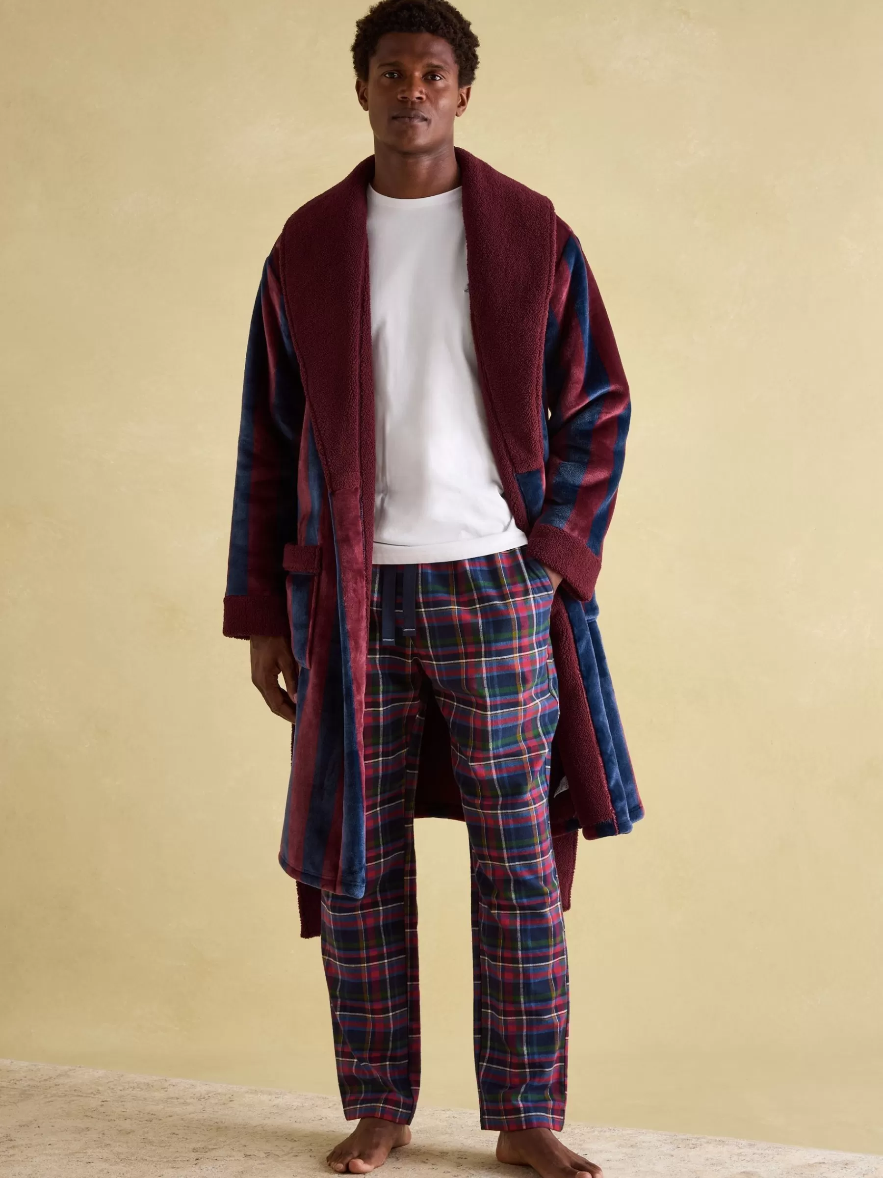 Joules Montague Fleece Lined Dressing Gown Burgundy Online