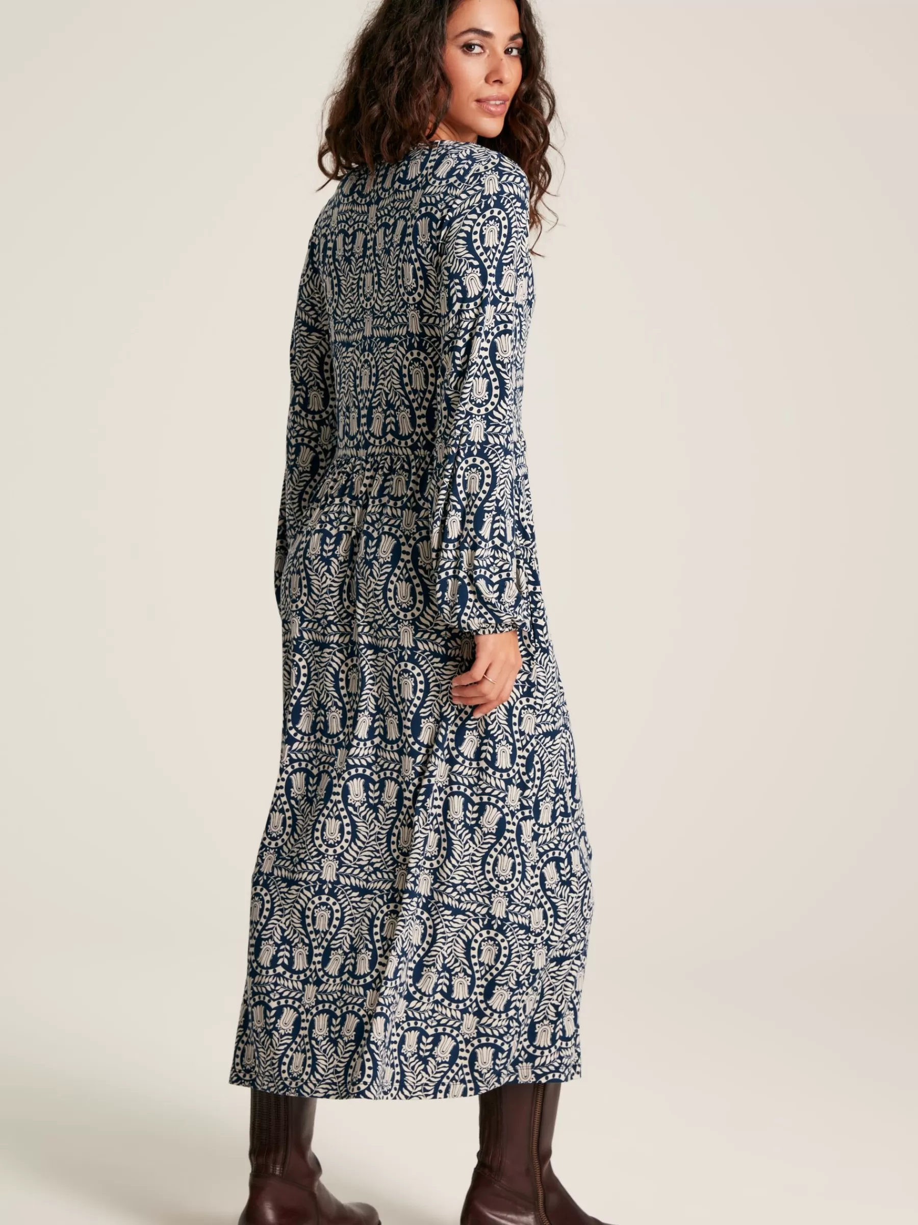 Joules Nia Navy Blue Printed Long Sleeve Midaxi Dress With Pockets NavyBlue Shop
