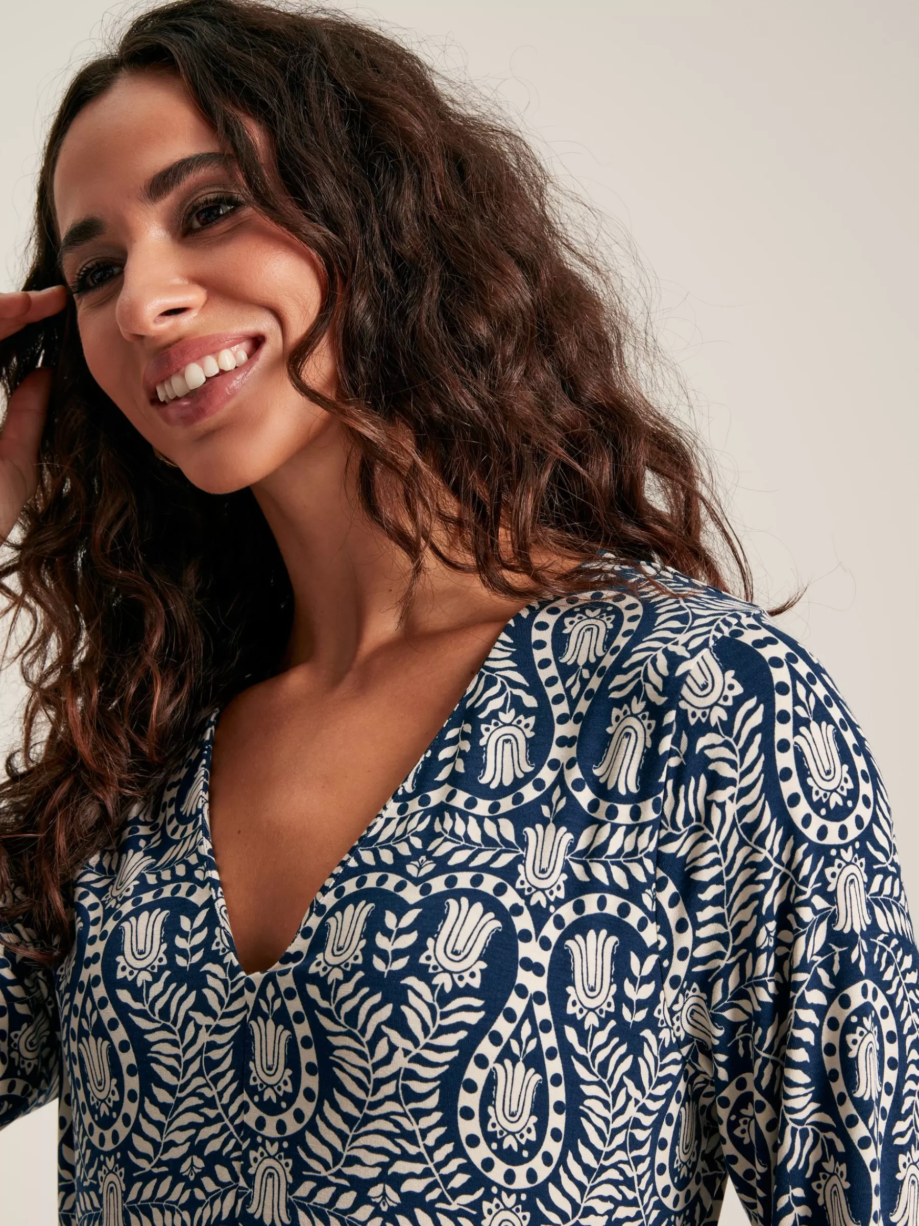 Joules Nia Navy Blue Printed Long Sleeve Midaxi Dress With Pockets NavyBlue Shop