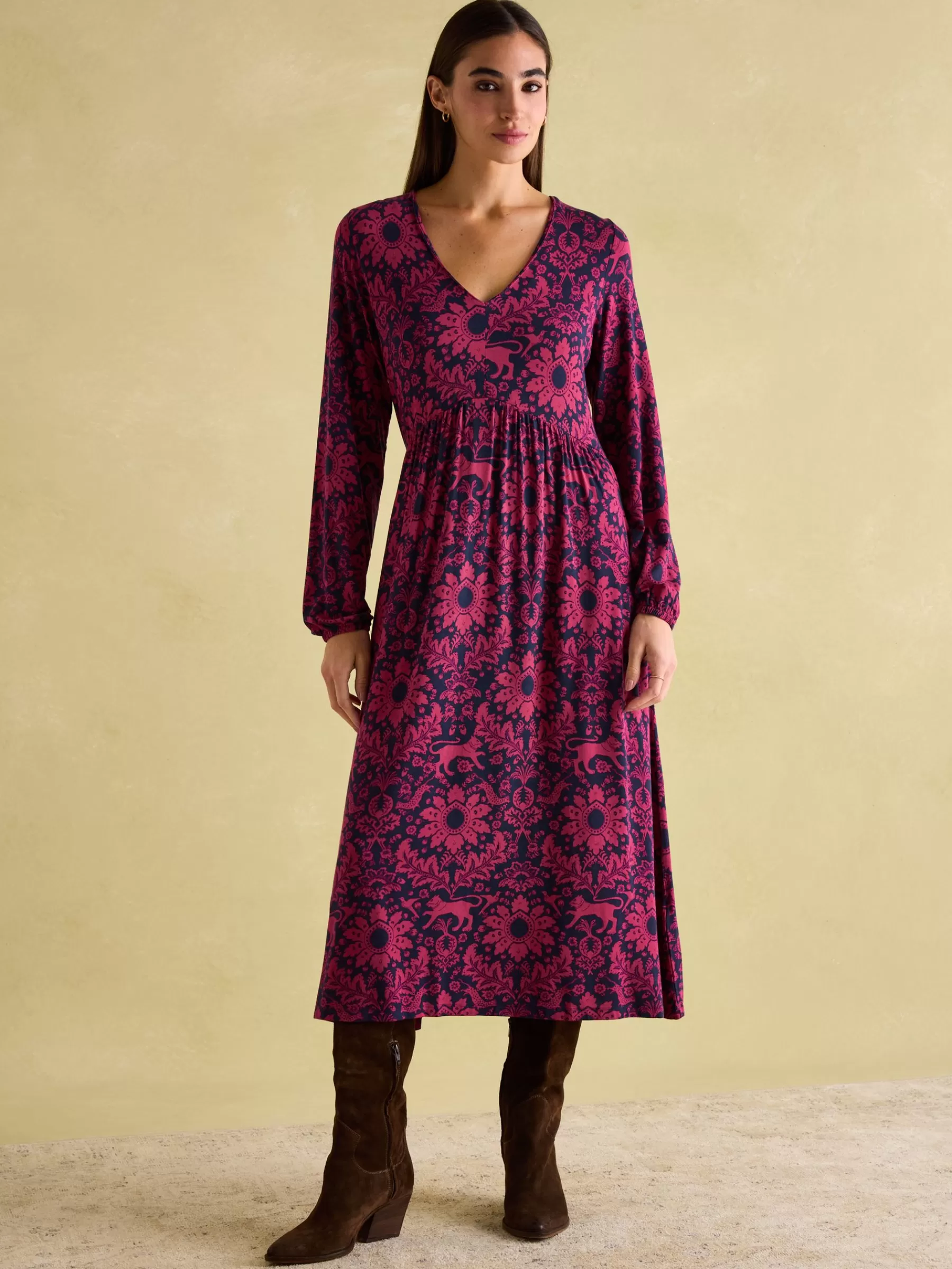 Joules Nia Red & Navy Long Sleeve Midaxi Dress Red&Navy New