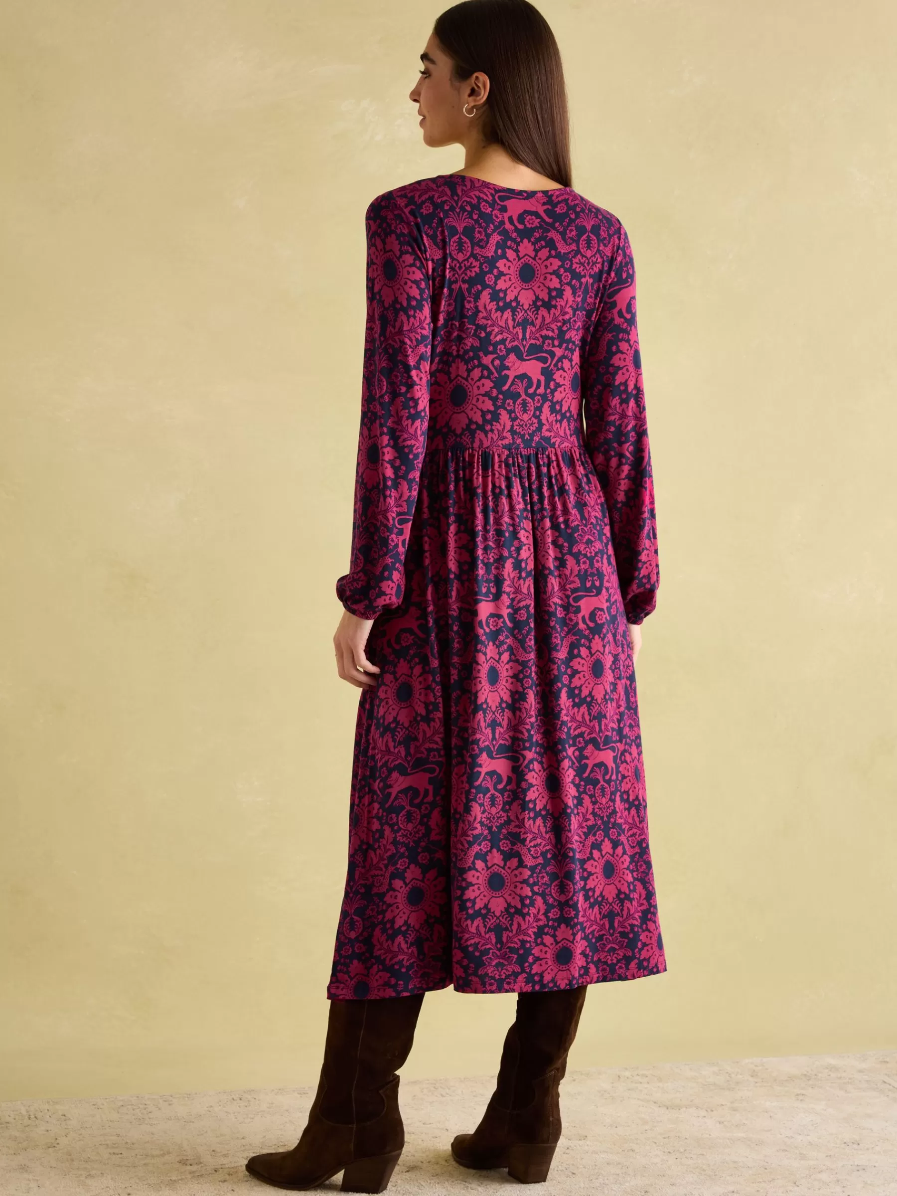 Joules Nia Red & Navy Long Sleeve Midaxi Dress Red&Navy New