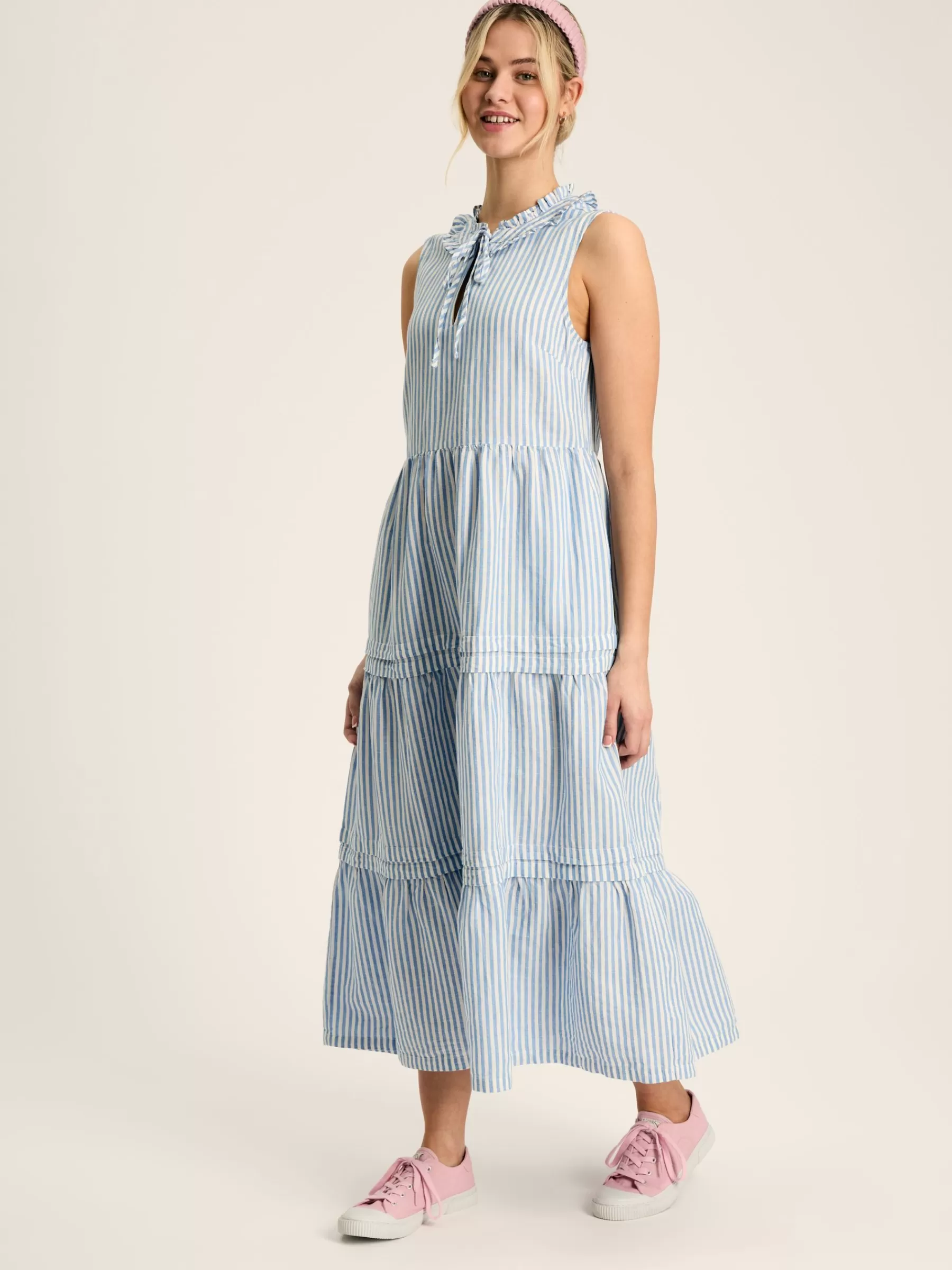 Joules Ophelia Blue & White Sleeveless Tiered Dress Blue&White Sale