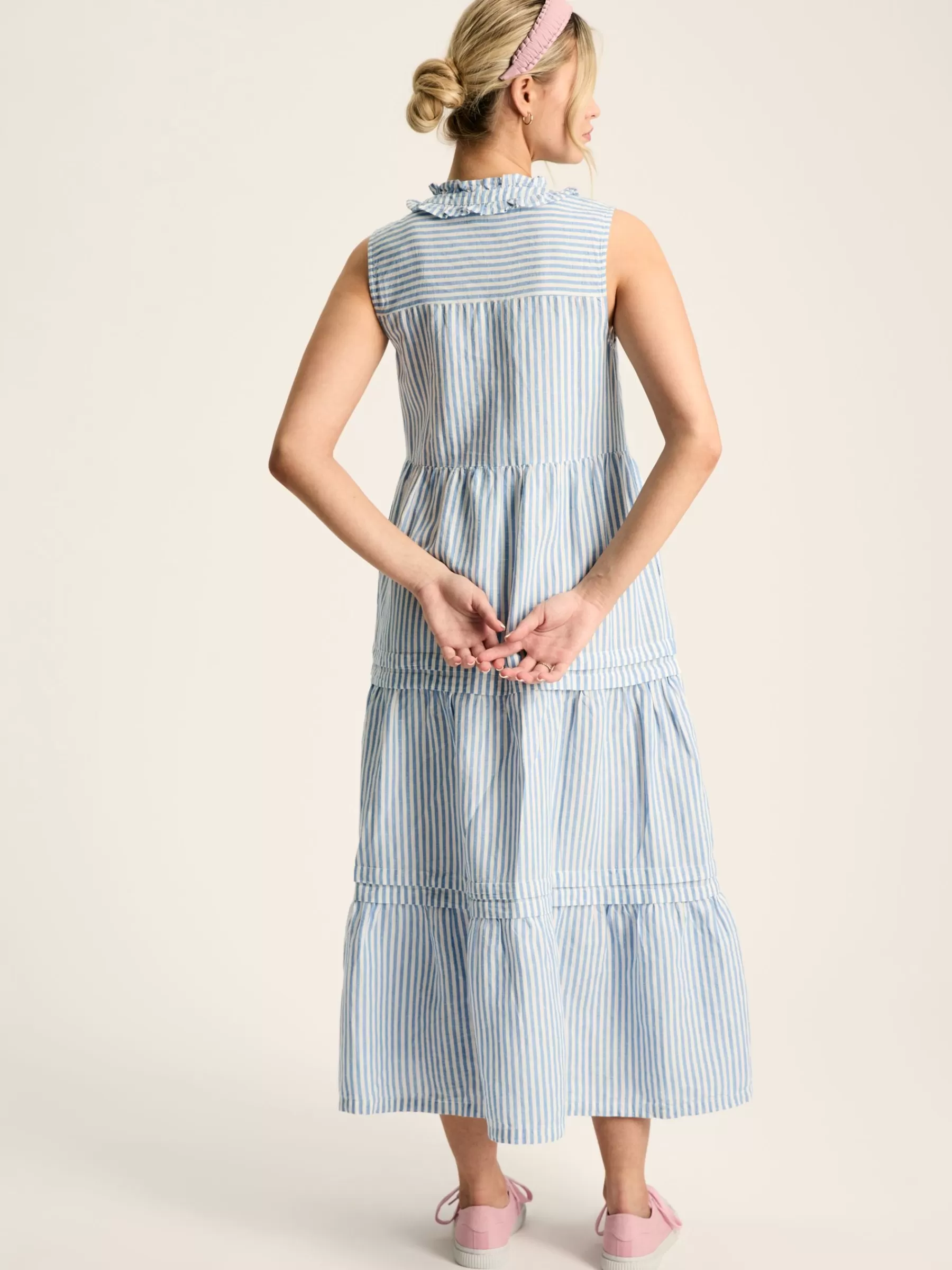 Joules Ophelia Blue & White Sleeveless Tiered Dress Blue&White Sale