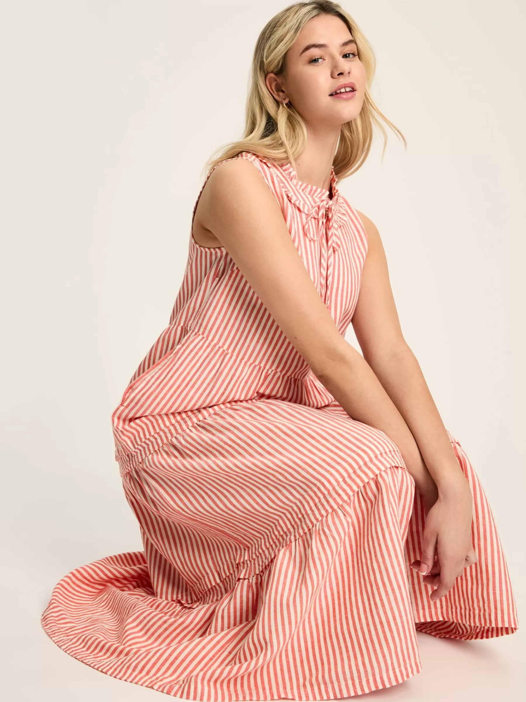 Joules Ophelia Red & White Sleeveless Tiered Dress Red&White Online