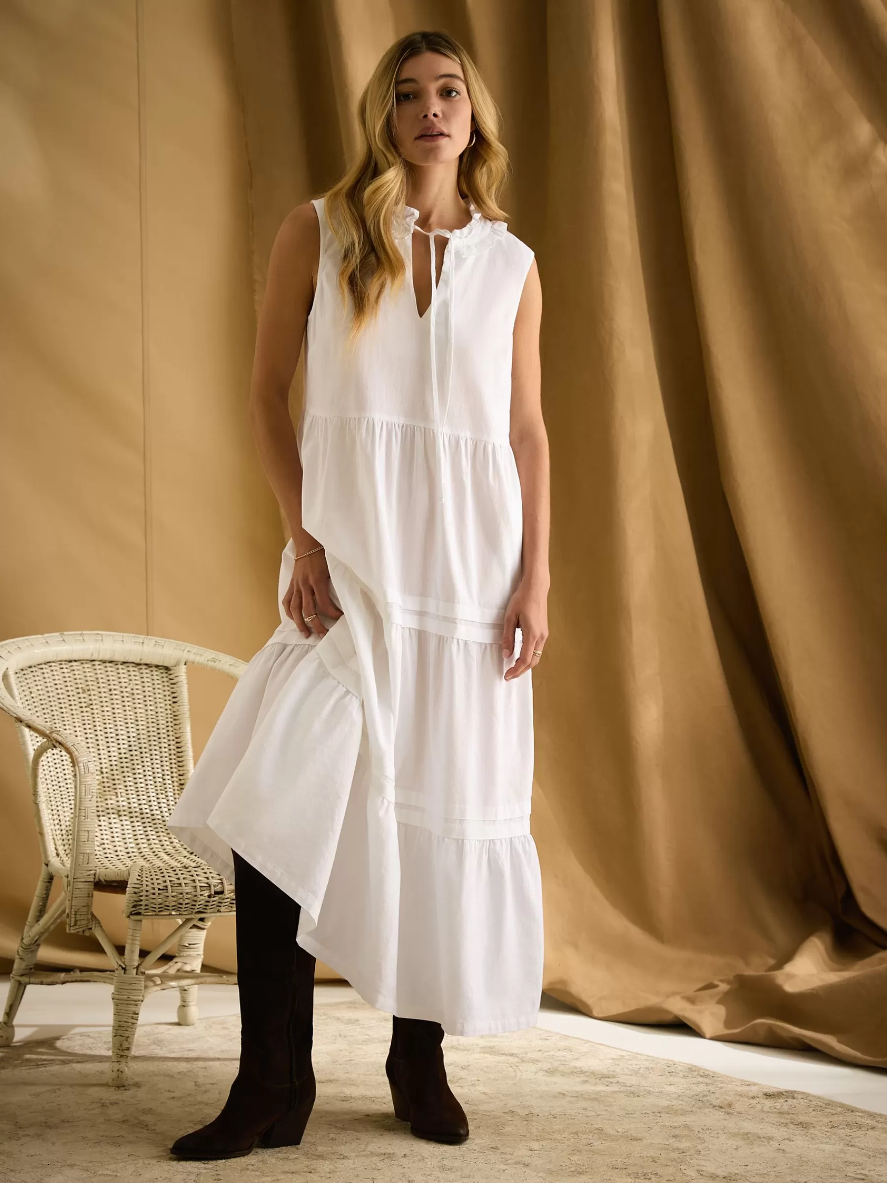Joules Ophelia Sleeveless Tiered Dress White Discount