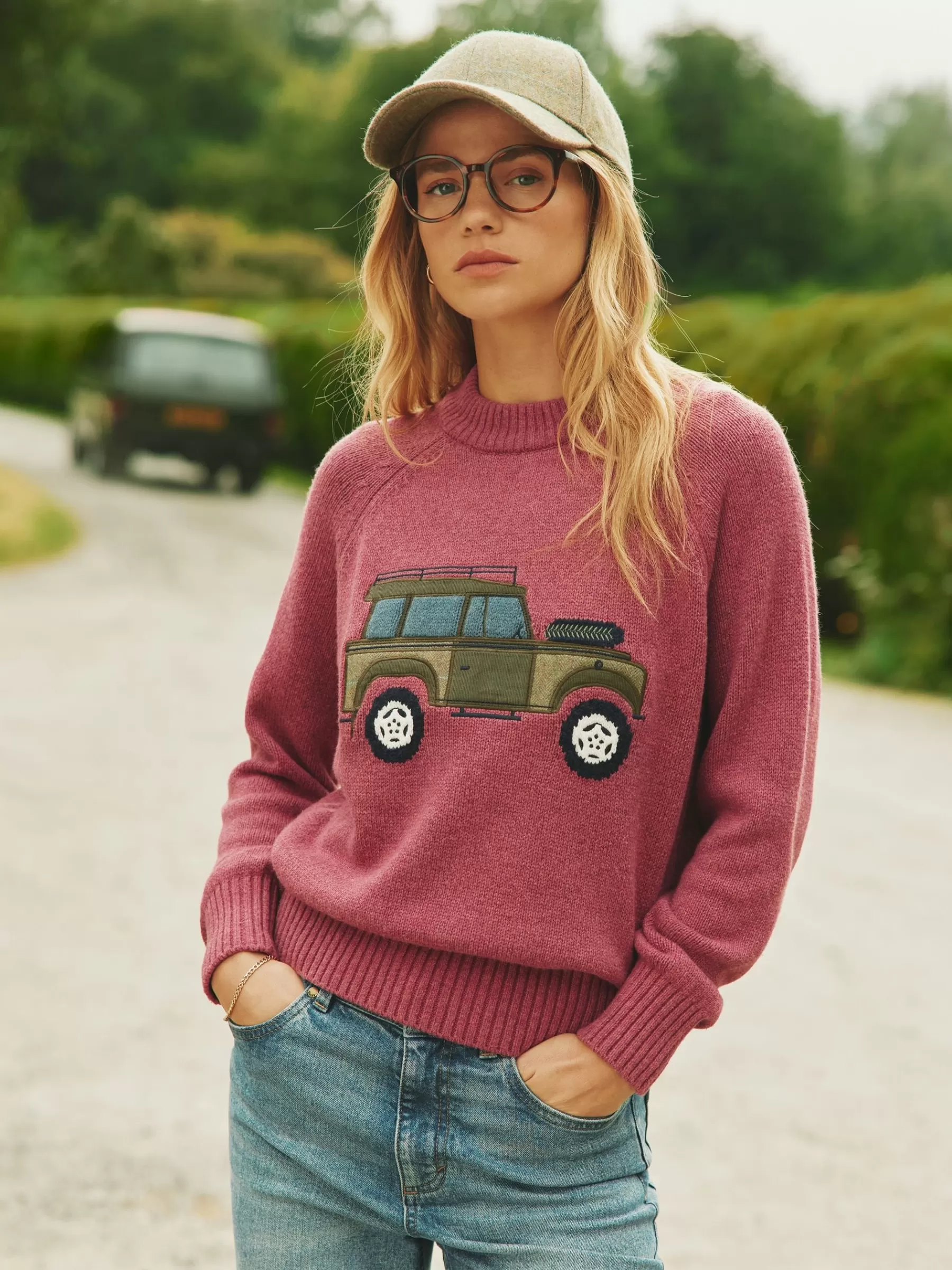 Joules Rutland Applique Knitted Jumper Pink Clearance