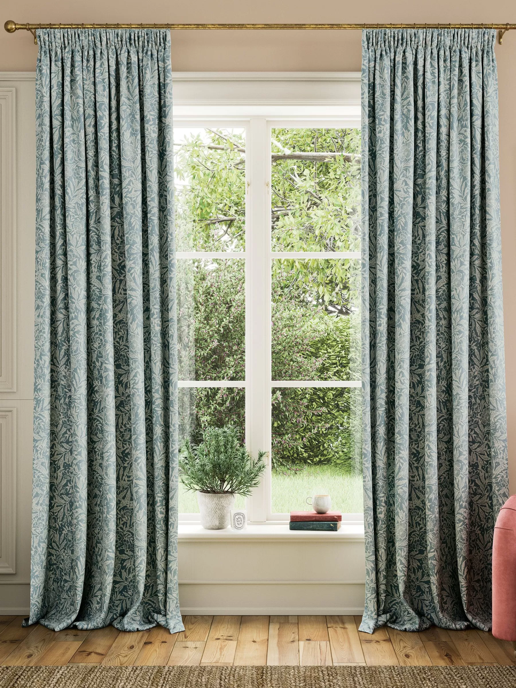 Joules Twilight Ditsy Set of 2 Duck Egg Blackout Pencil Pleat Curtains DuckEgg Store